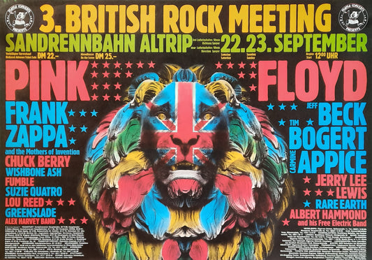 PINK FLOYD FRANK ZAPPA 1973 Original Poster 3. British Rock Meeting RED/BLUE VERSION