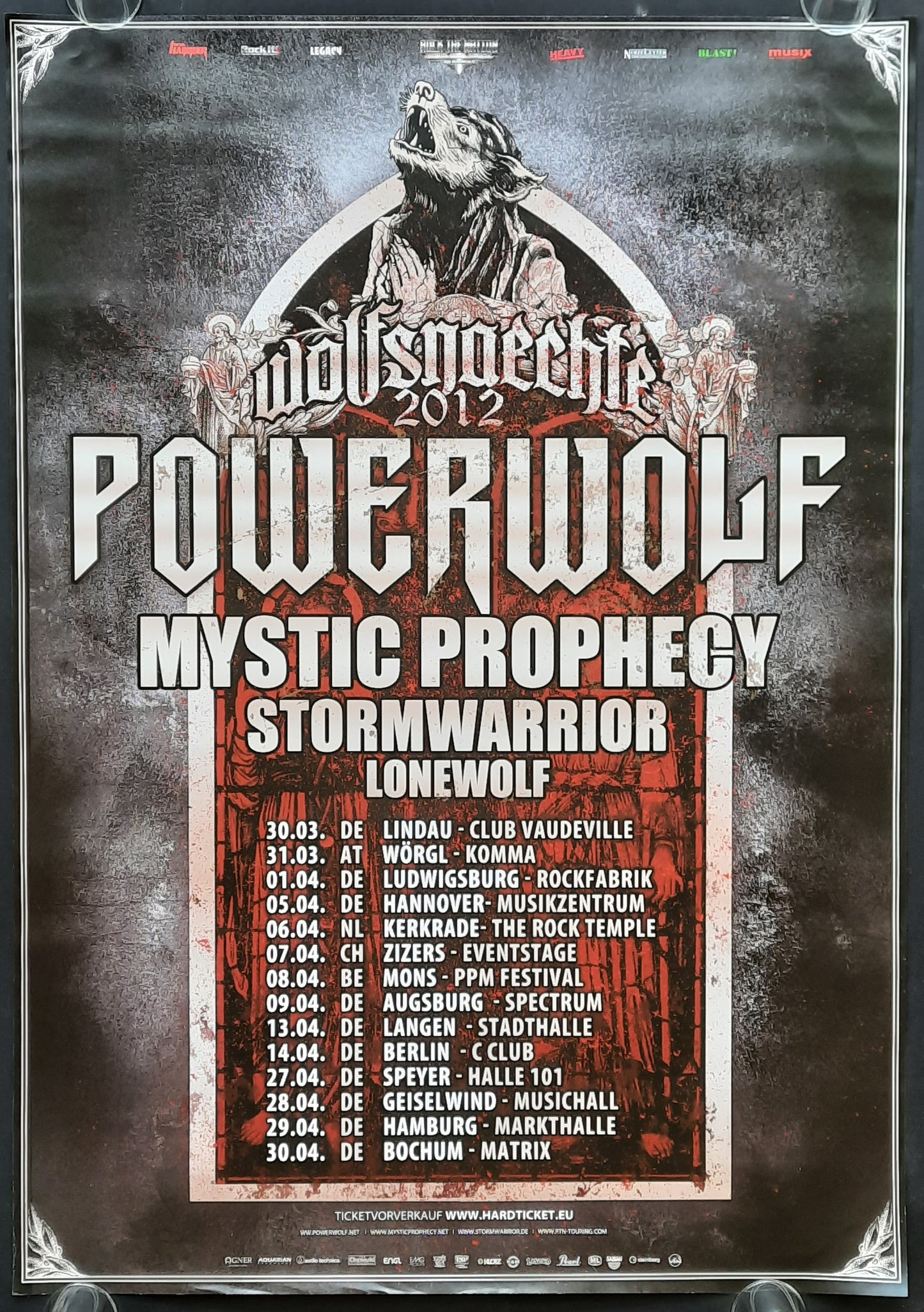 POWERWOLF - MYSTIC PROPHECY Original Concert Poster 2012 Wolfsnaechte