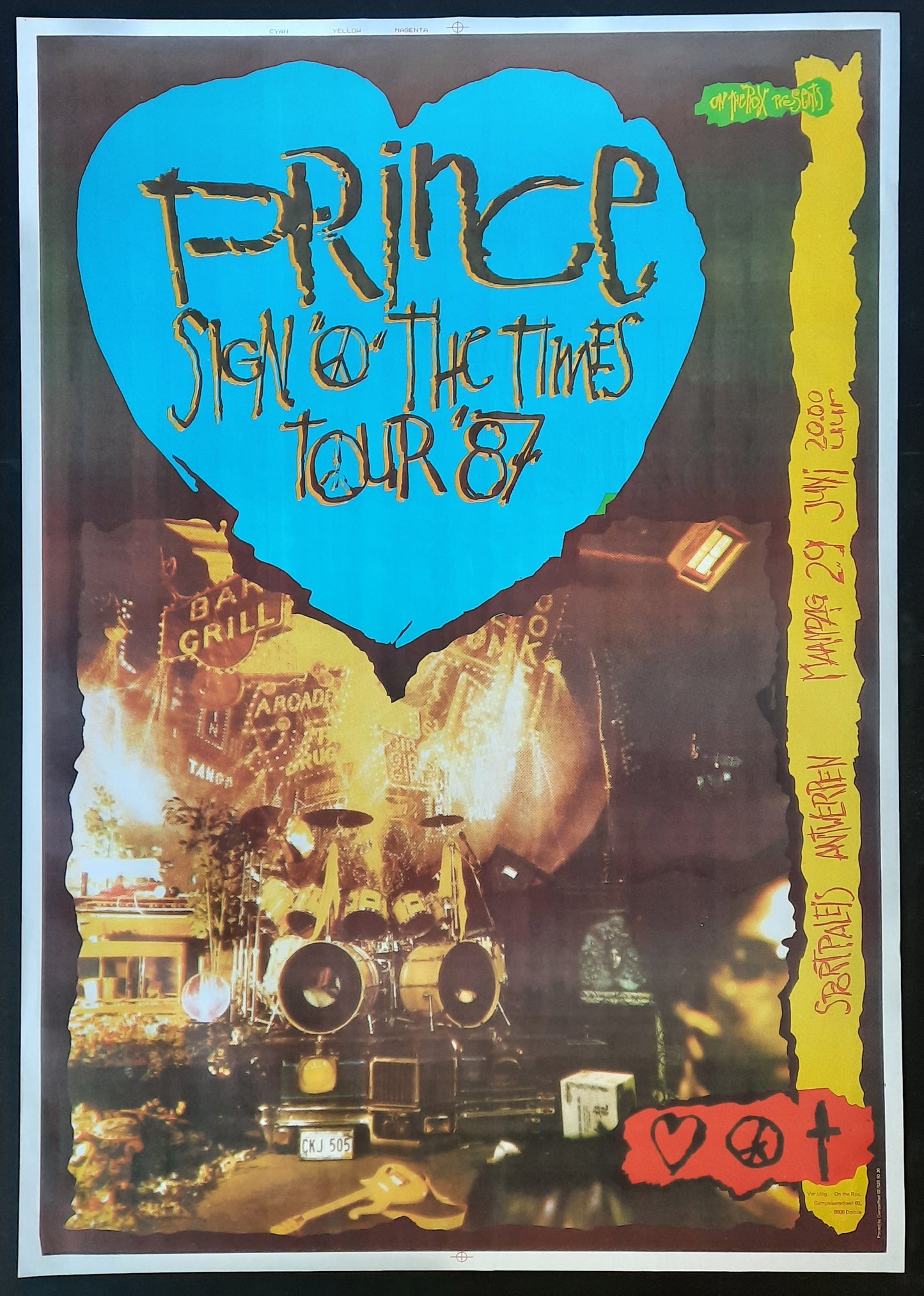 PRINCE 1987 Original Concert Poster June 29th Antwerpen Belgium 27 x 39 inch 2