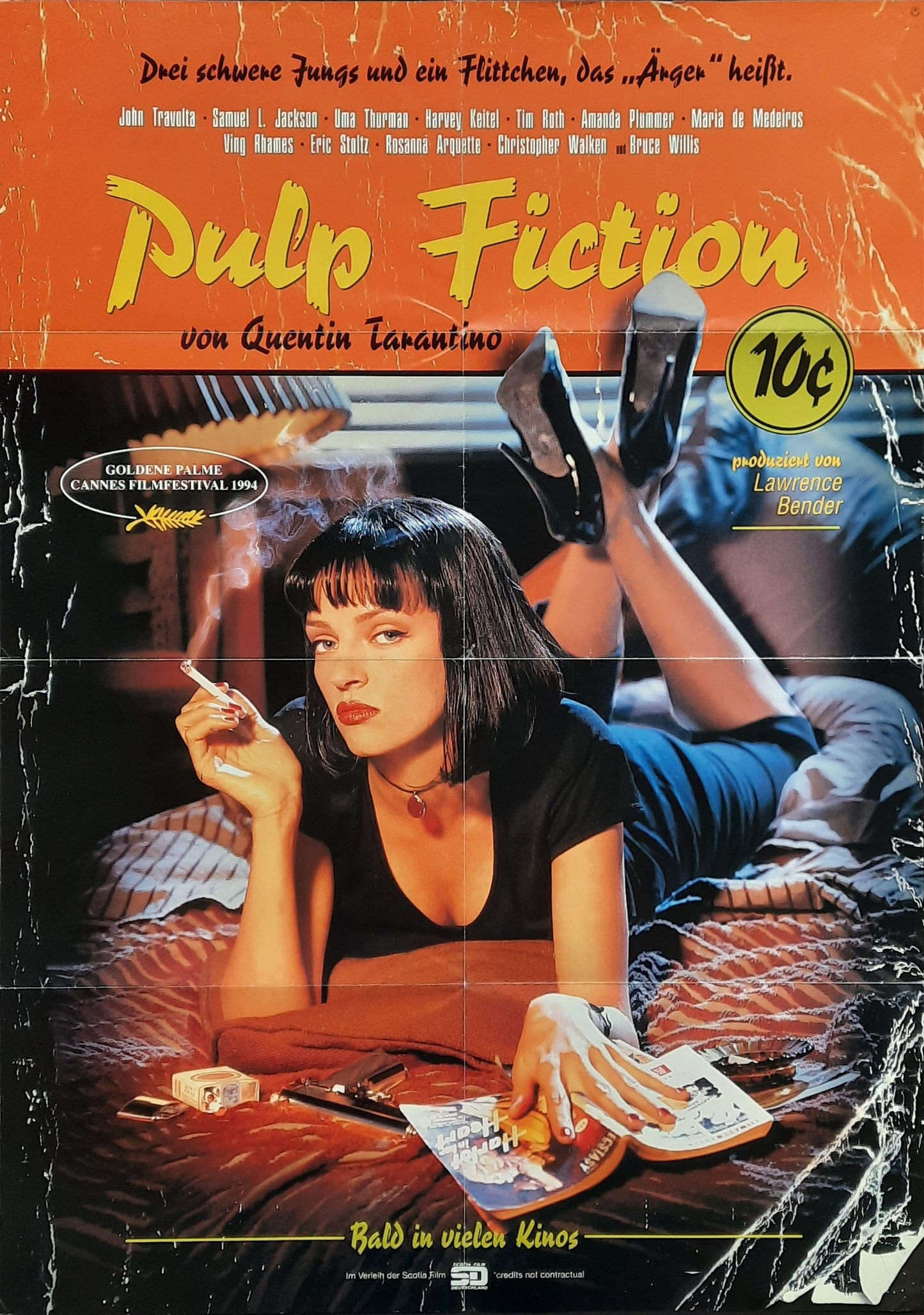 PULP FICTION Original Recalled Lucky Strike Teaser Poster Quentin Tarantino Uma Thurman John Travolta German 1-Sheet-Movie-Poster 1994