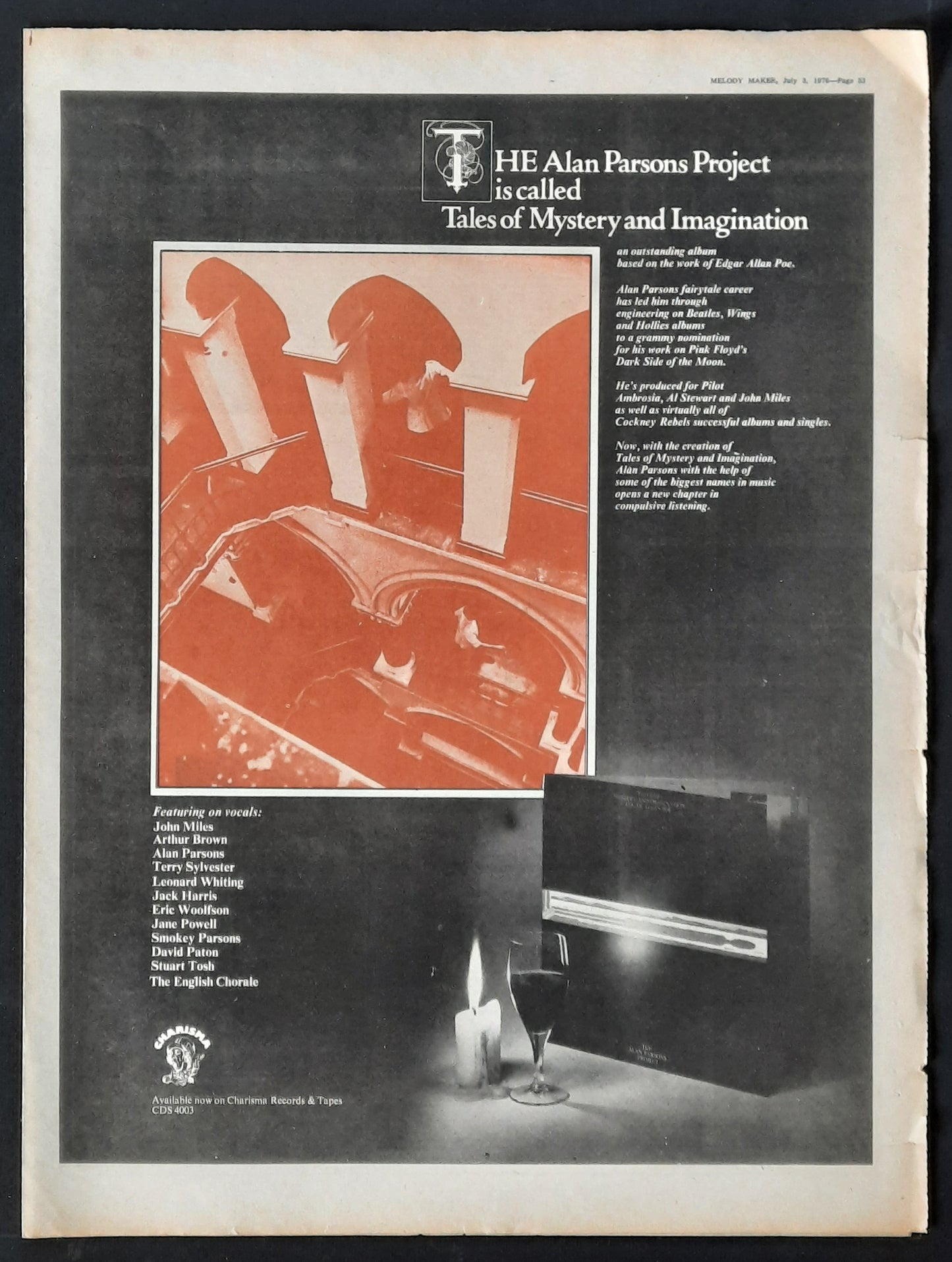 ALAN PARSONS PROJECT 1976 Poster/Press Ad Album "Tales Of Mystery...."