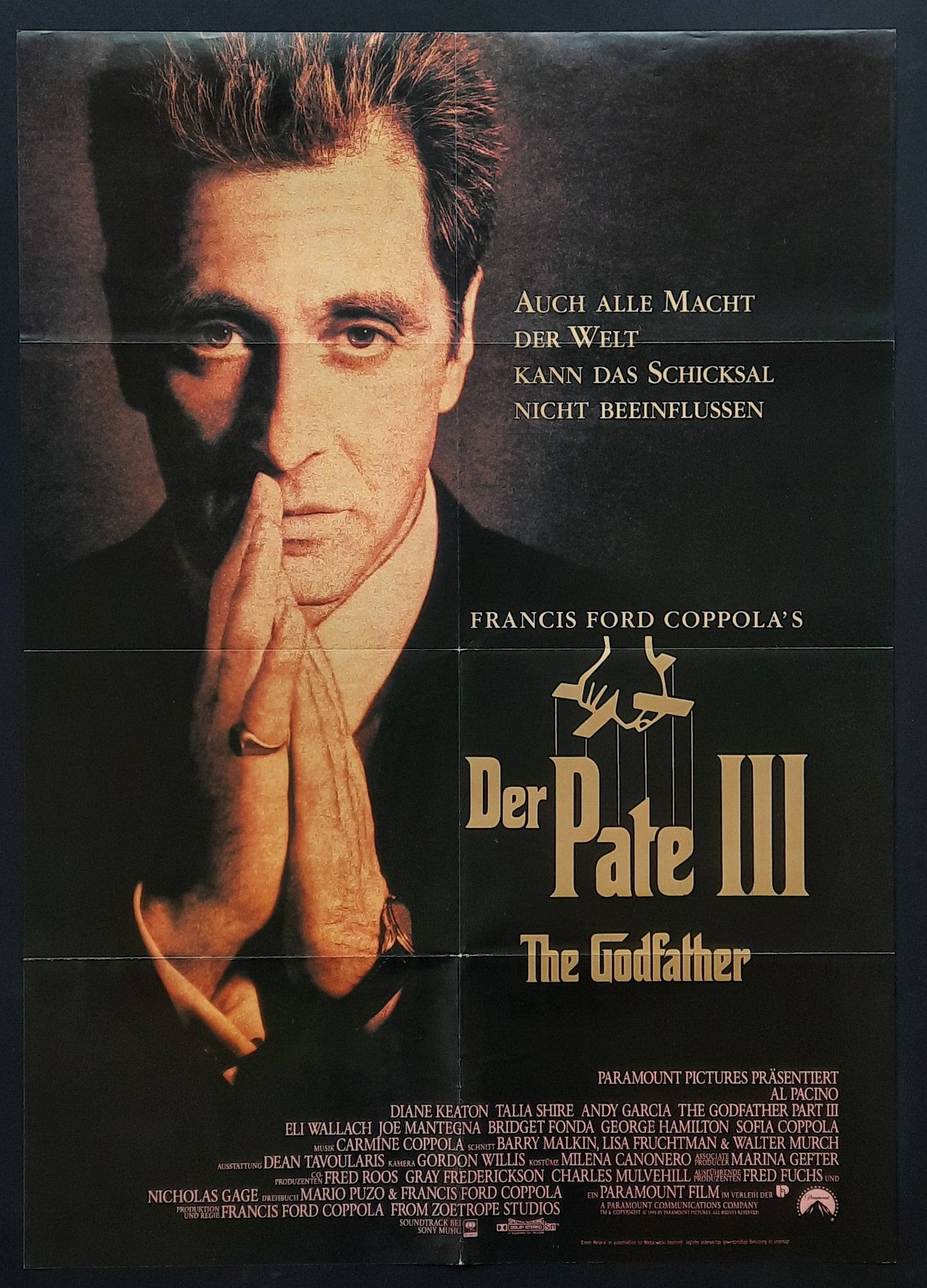 GODFATHER III 1990 Al Pacino Francis Ford Coppola German 1-Sheet Movie Poster 23 x 33