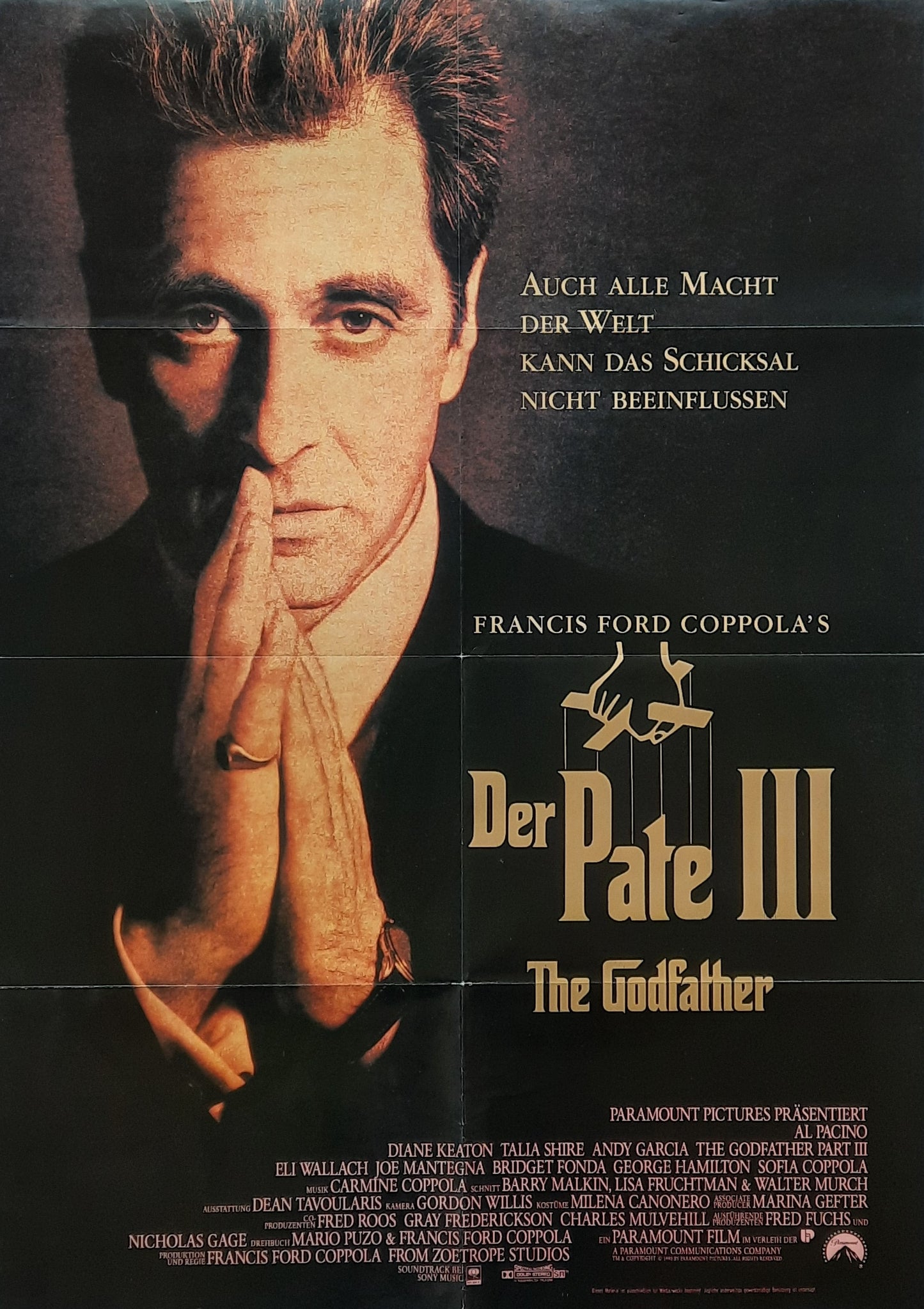 GODFATHER III 1990 Al Pacino Francis Ford Coppola German 1-Sheet Movie Poster 23 x 33