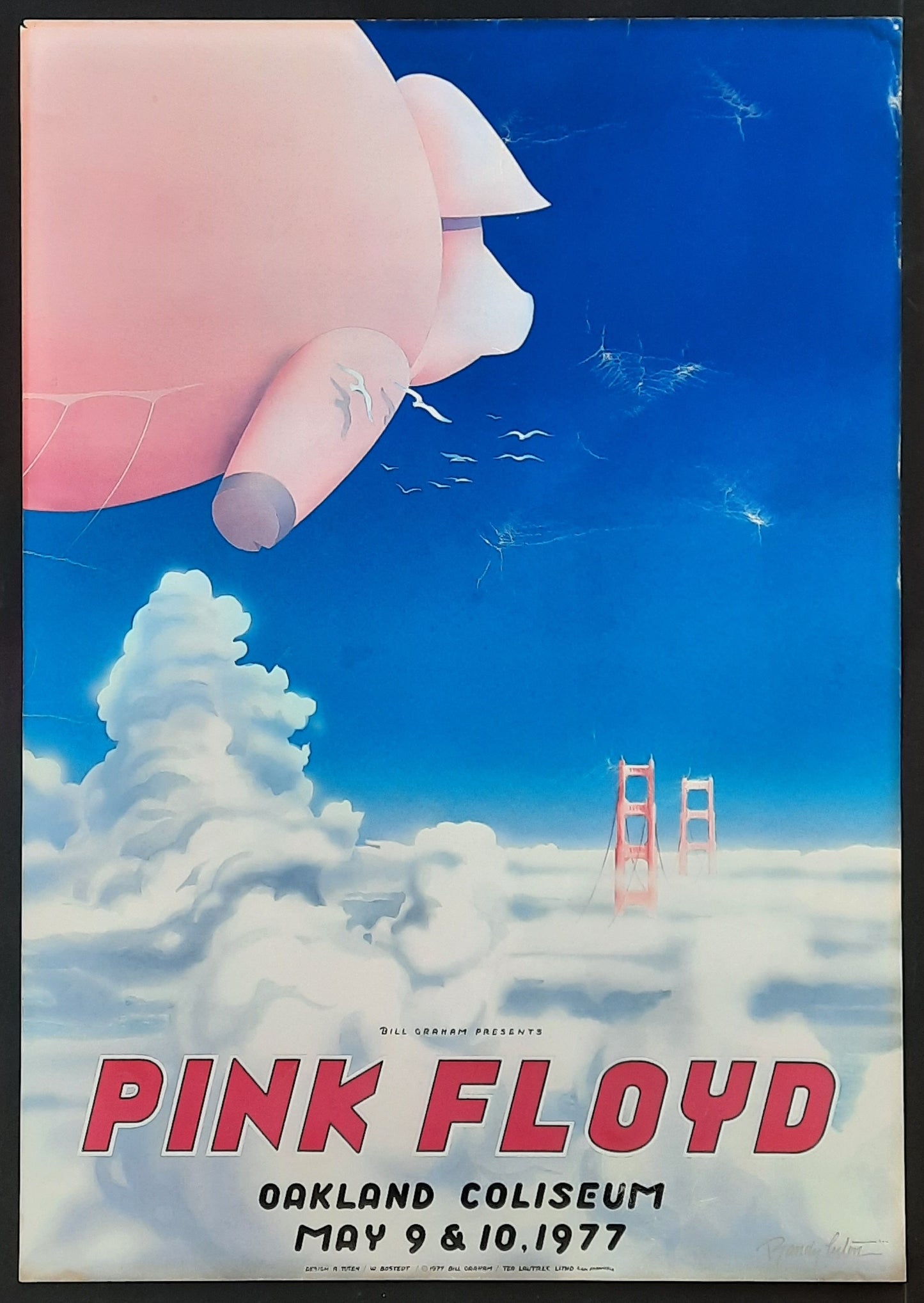 PINK FLOYD 1977 Poster Oakland Coliseum by Randy Tuten SIGNED BY ARTIST! 1st print