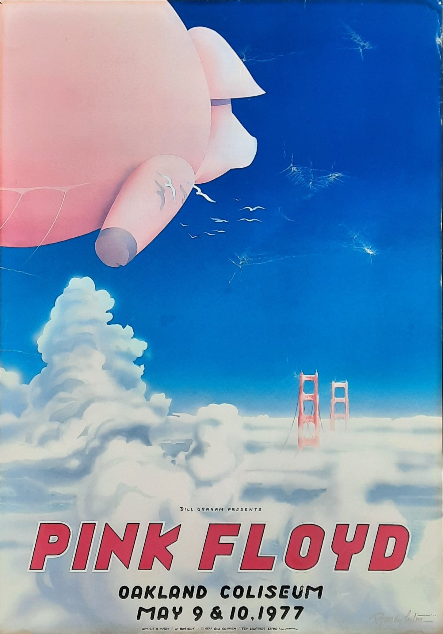 PINK FLOYD 1977 Poster Oakland Coliseum by Randy Tuten SIGNED BY ARTIST! 1st print