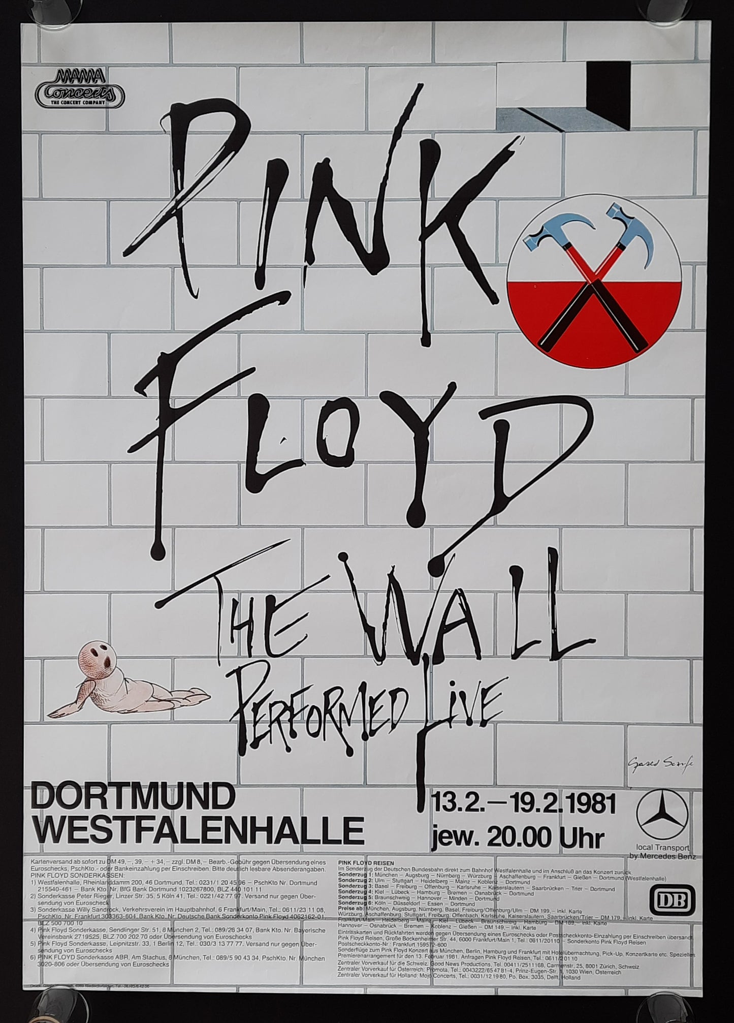 PINK FLOYD 1981 The Wall Concert Poster Dortmund Germany 1st print!