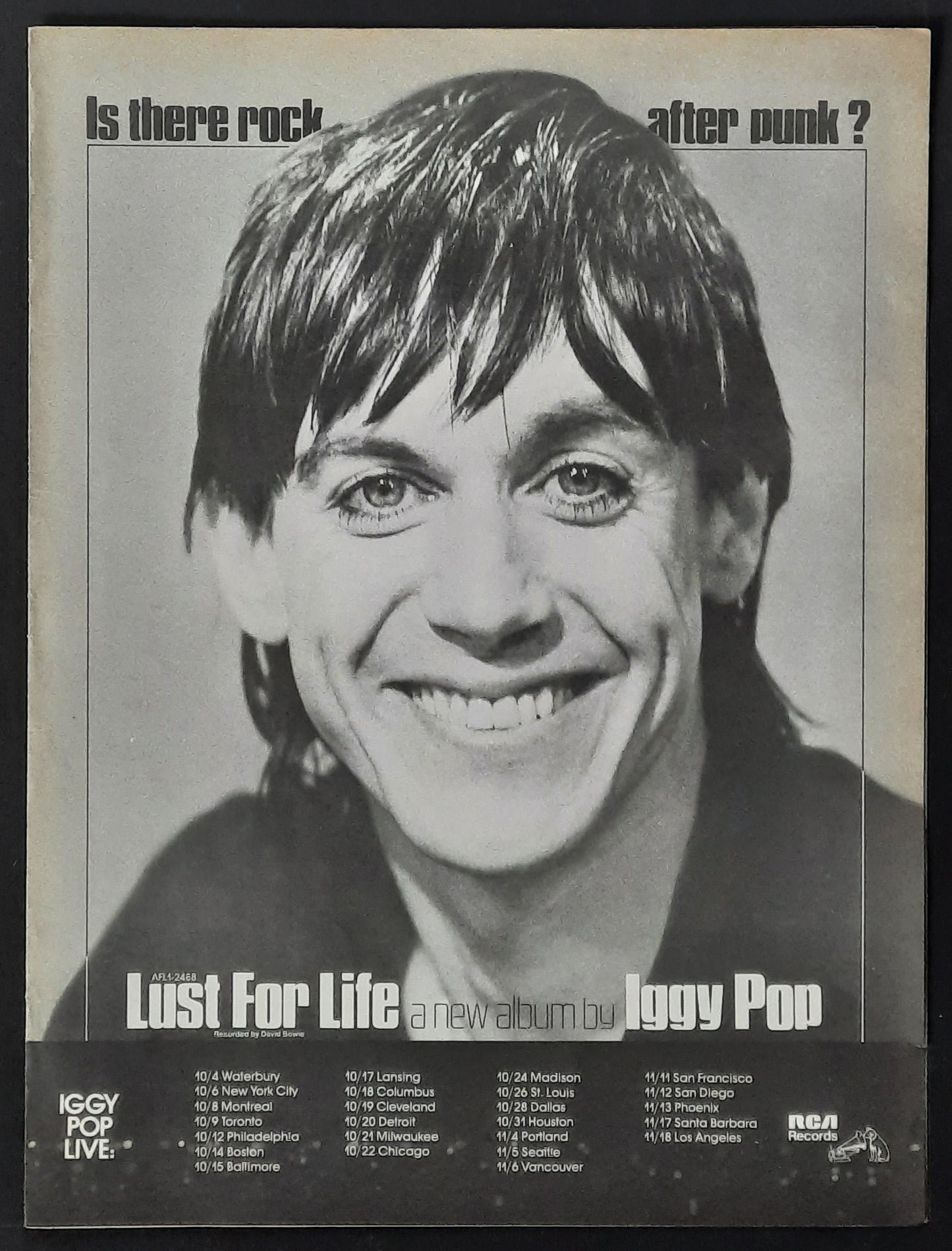 IGGY POP 1977 Poster/Press Ad Album "Lust For Life"