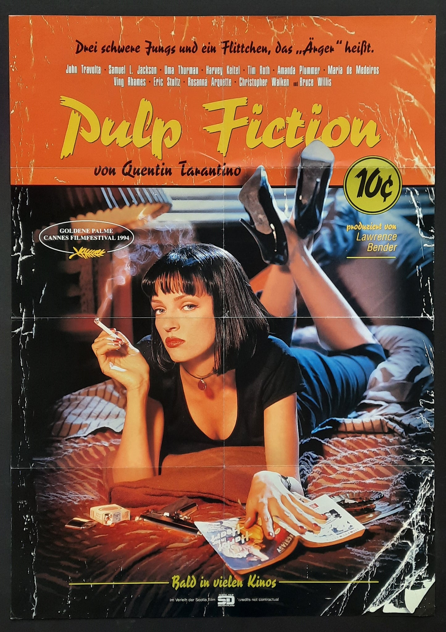 PULP FICTION 1994 Recalled Lucky Strike Teaser Poster Quentin Tarantino Uma Thurman John Travolta German 1-Sheet-Movie-Poster 23 x 33