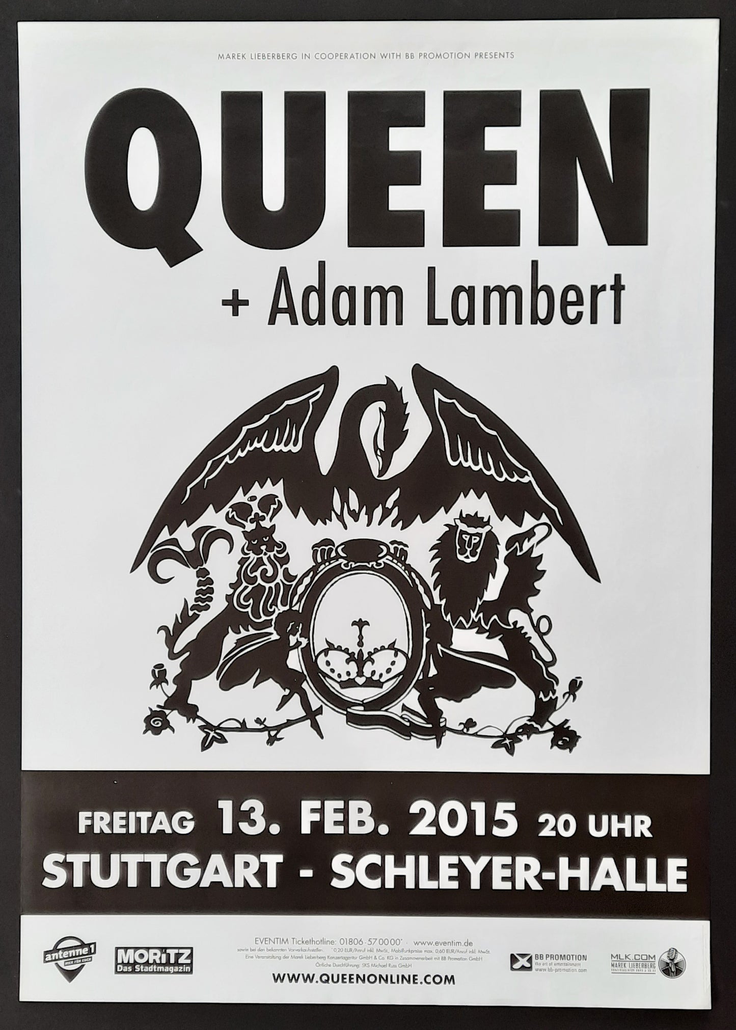 QUEEN 2015 Concert Poster, Fe 13th Stuttgart Germany 1st Print 22 x 33"