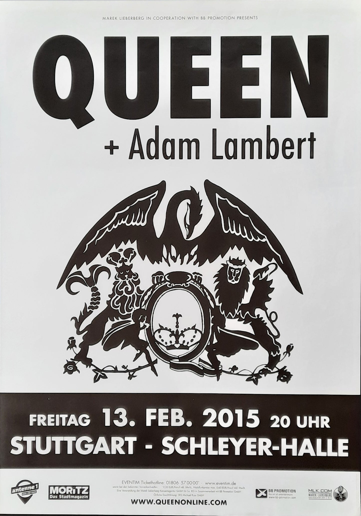 QUEEN 2015 Concert Poster, Fe 13th Stuttgart Germany 1st Print 22 x 33"