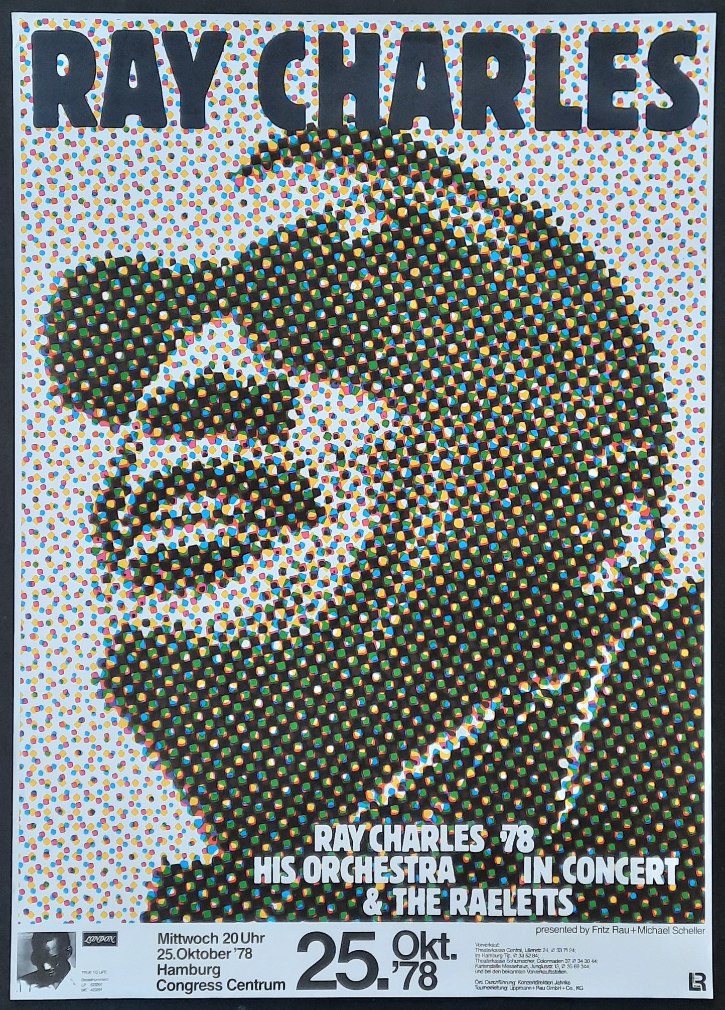 RAY CHARLES Original Concert Poster October 25, 1978 Hamburg Germany by G. Kieser