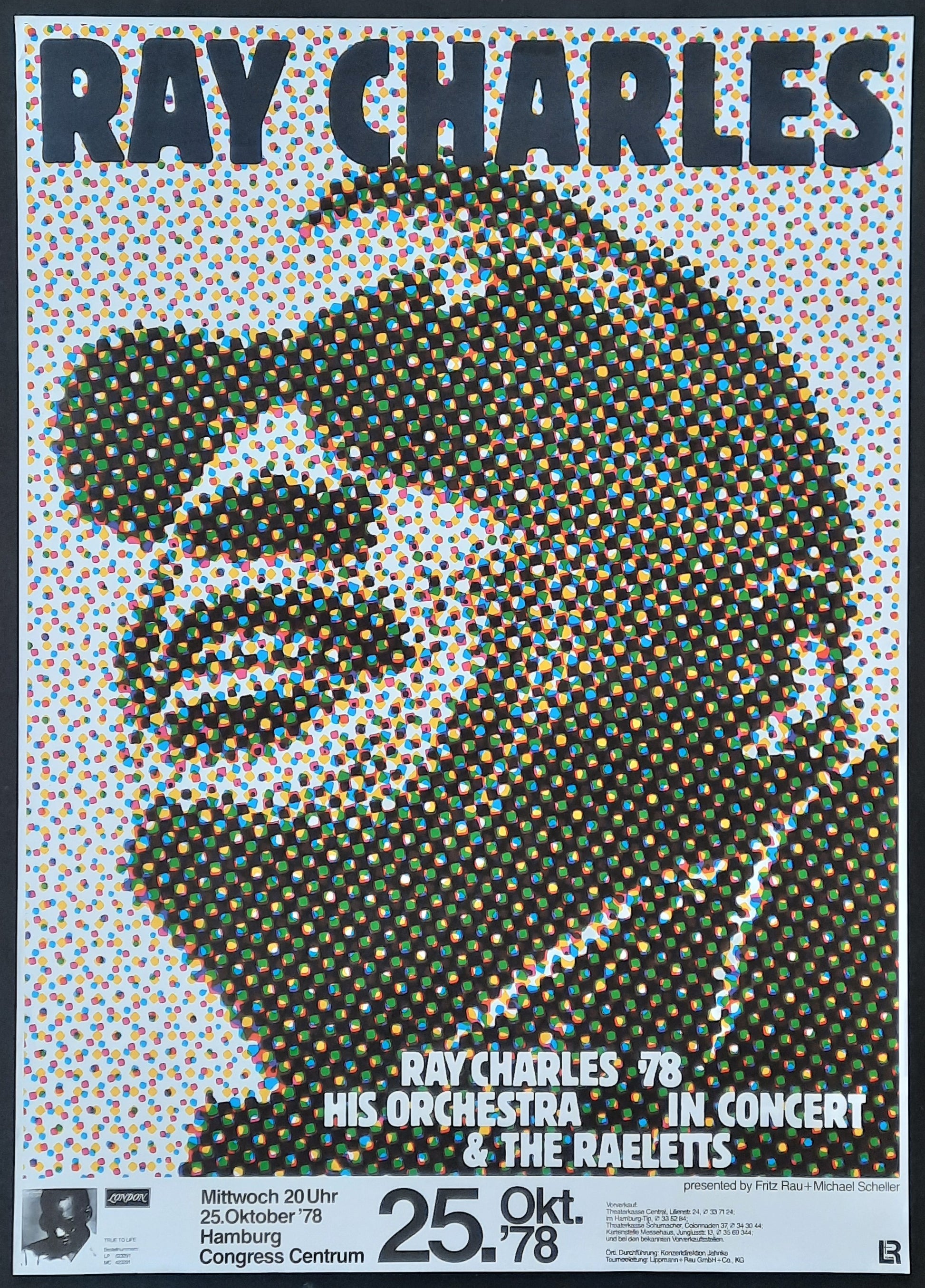RAY CHARLES Original Concert Poster October 25, 1978 Hamburg Germany by G. Kieser