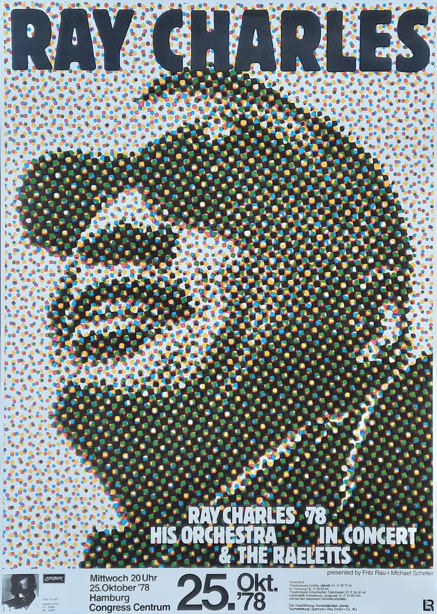 RAY CHARLES Original Concert Poster October 25, 1978 Hamburg Germany by G. Kieser