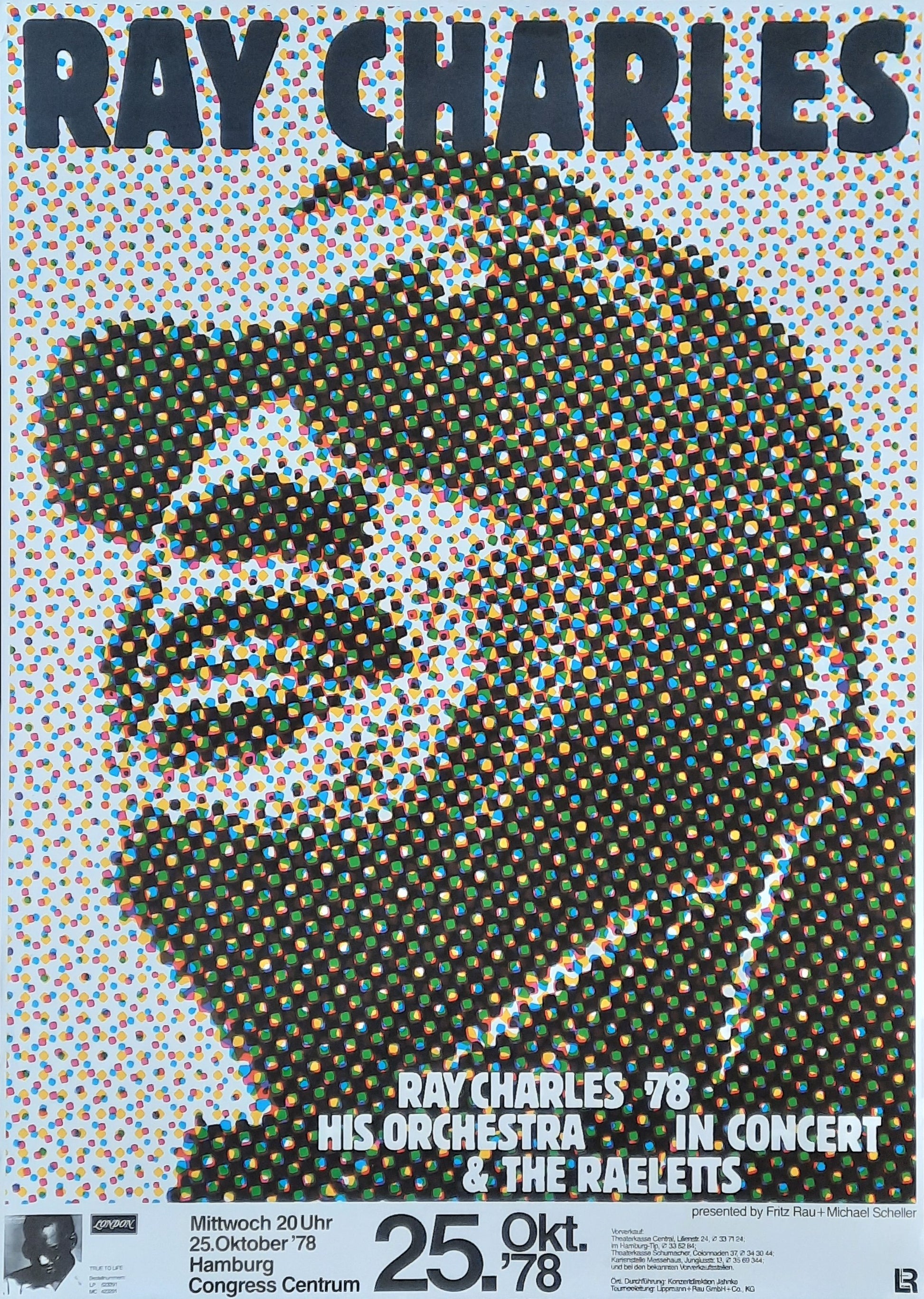 RAY CHARLES Original Concert Poster October 25, 1978 Hamburg Germany by G. Kieser