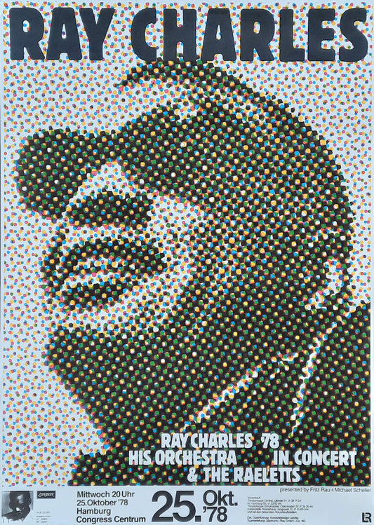 RAY CHARLES Original Concert Poster October 25, 1978 Hamburg Germany by G. Kieser
