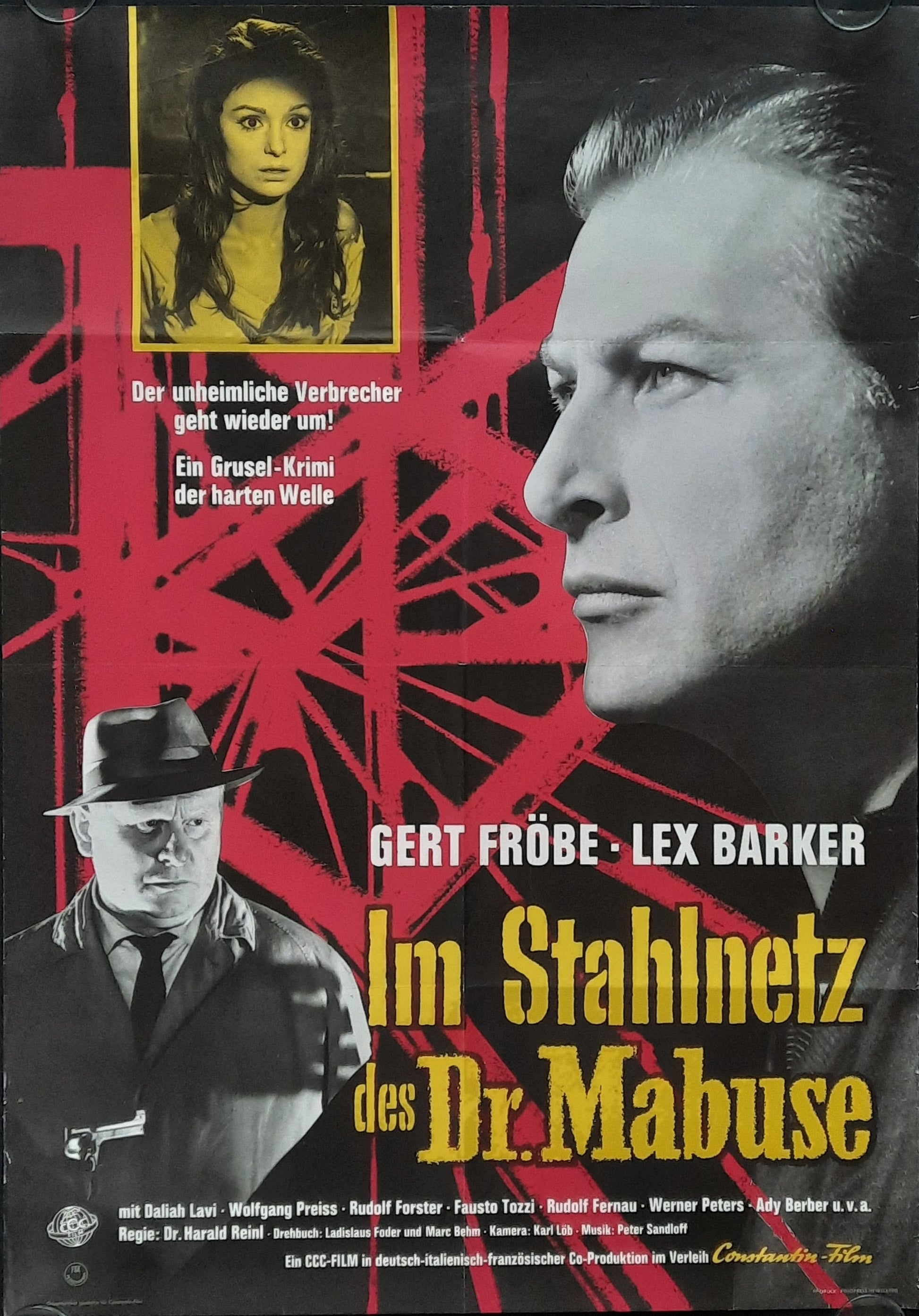 RETURN OF DR. MABUSE Original Movie Poster 1961 Gert VVröbe Lex Barker German 1-Sheet Poster