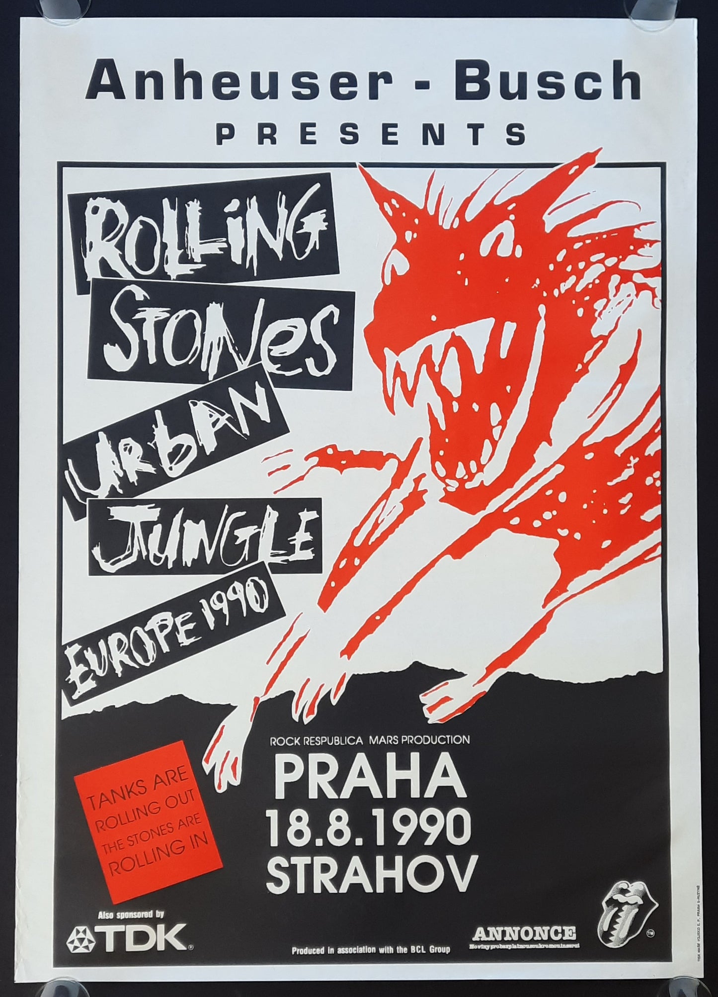 ROLLING STONES 1990 Original Concert Poster - August 18, Prague  Czechoslovakia