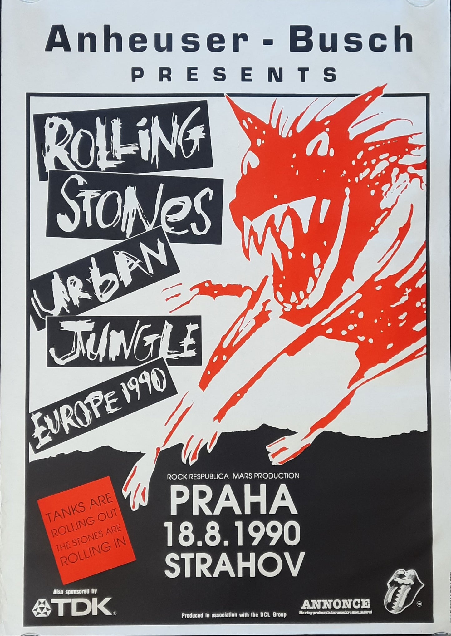 ROLLING STONES 1990 Original Concert Poster - August 18, Prague  Czechoslovakia