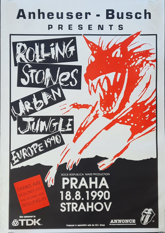 ROLLING STONES 1990 Original Concert Poster - August 18, Prague  Czechoslovakia