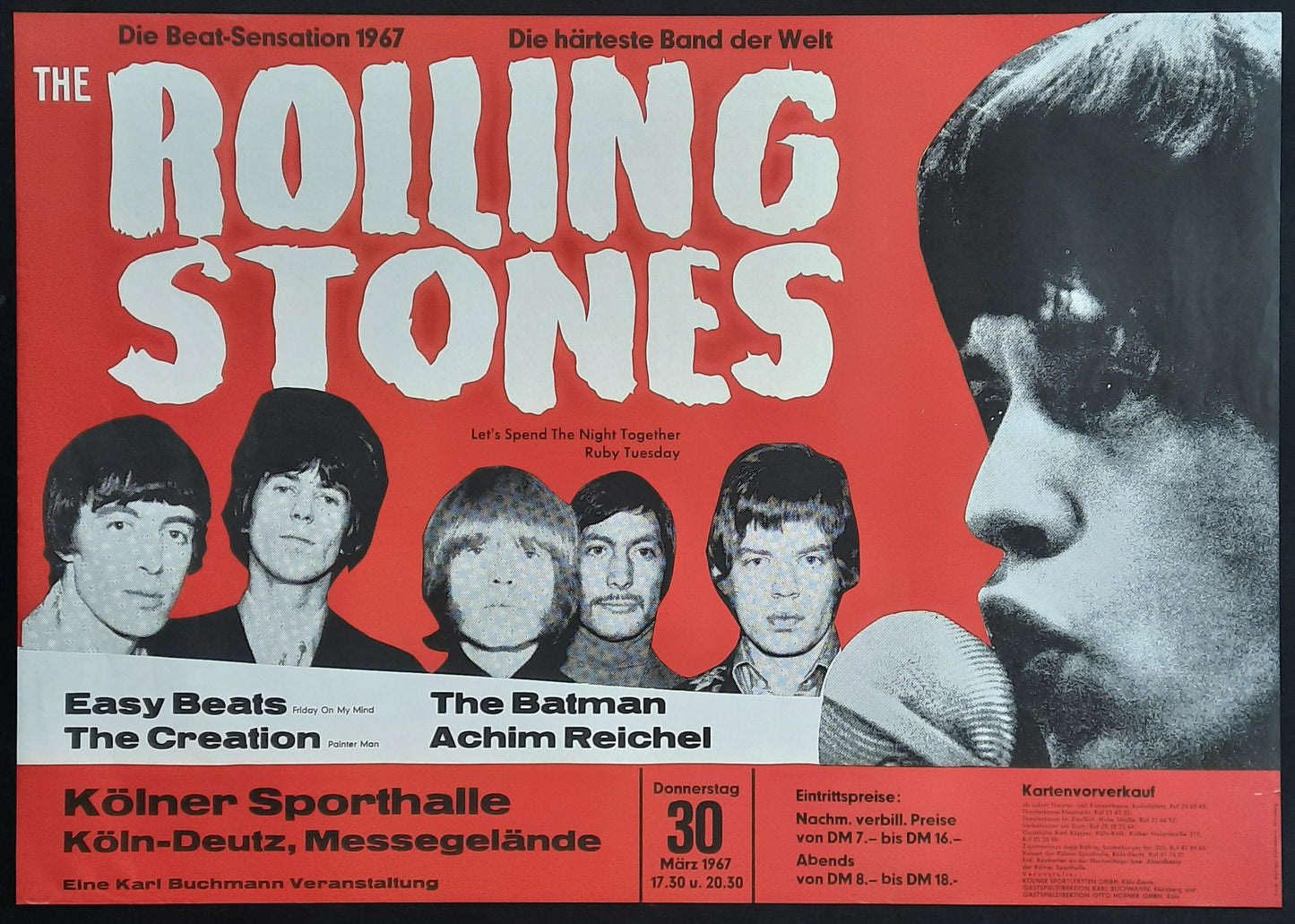 ROLLING STONES Concert Poster March 30, 1967 Cologne Germany