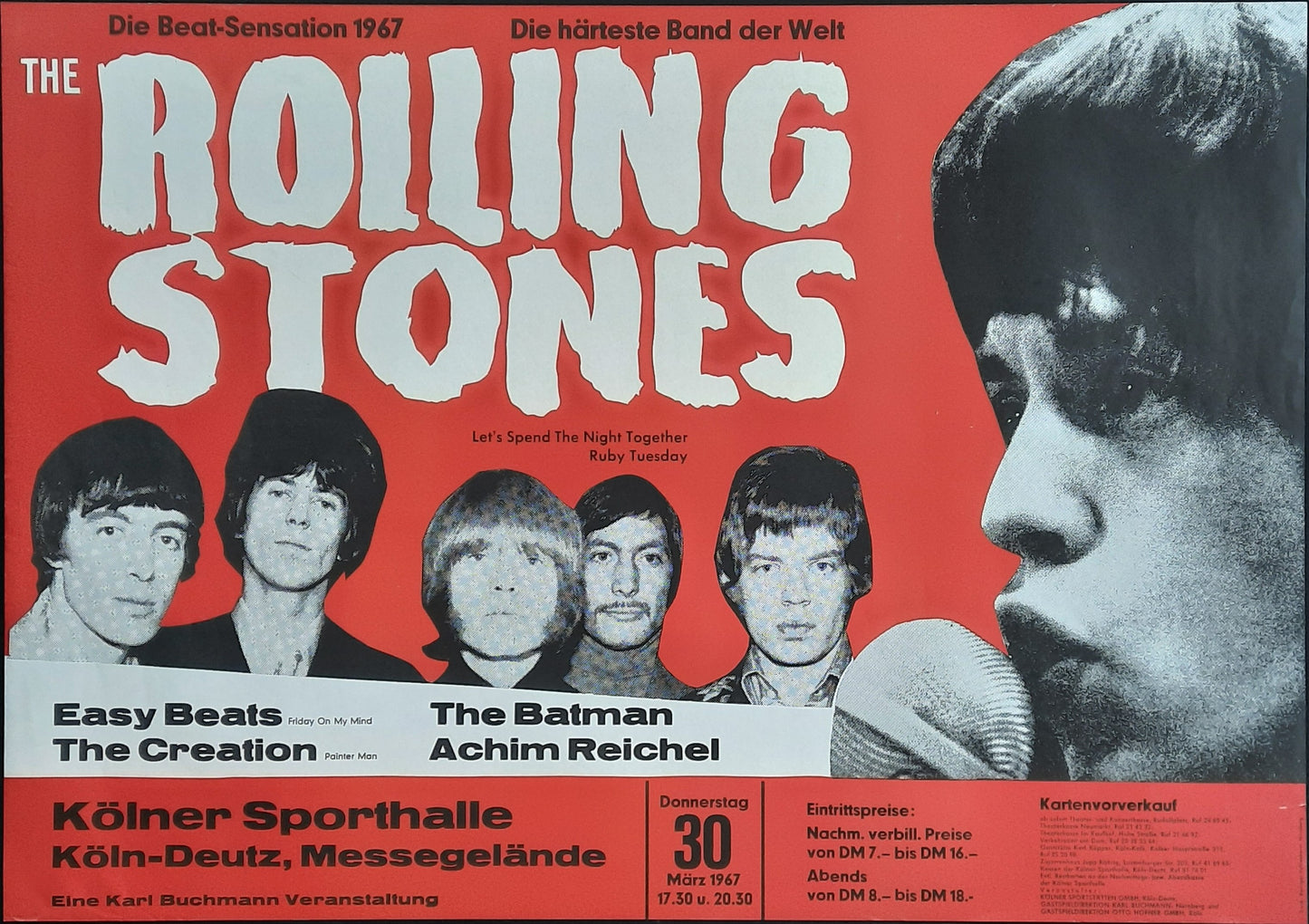 ROLLING STONES Concert Poster March 30, 1967 Cologne Germany
