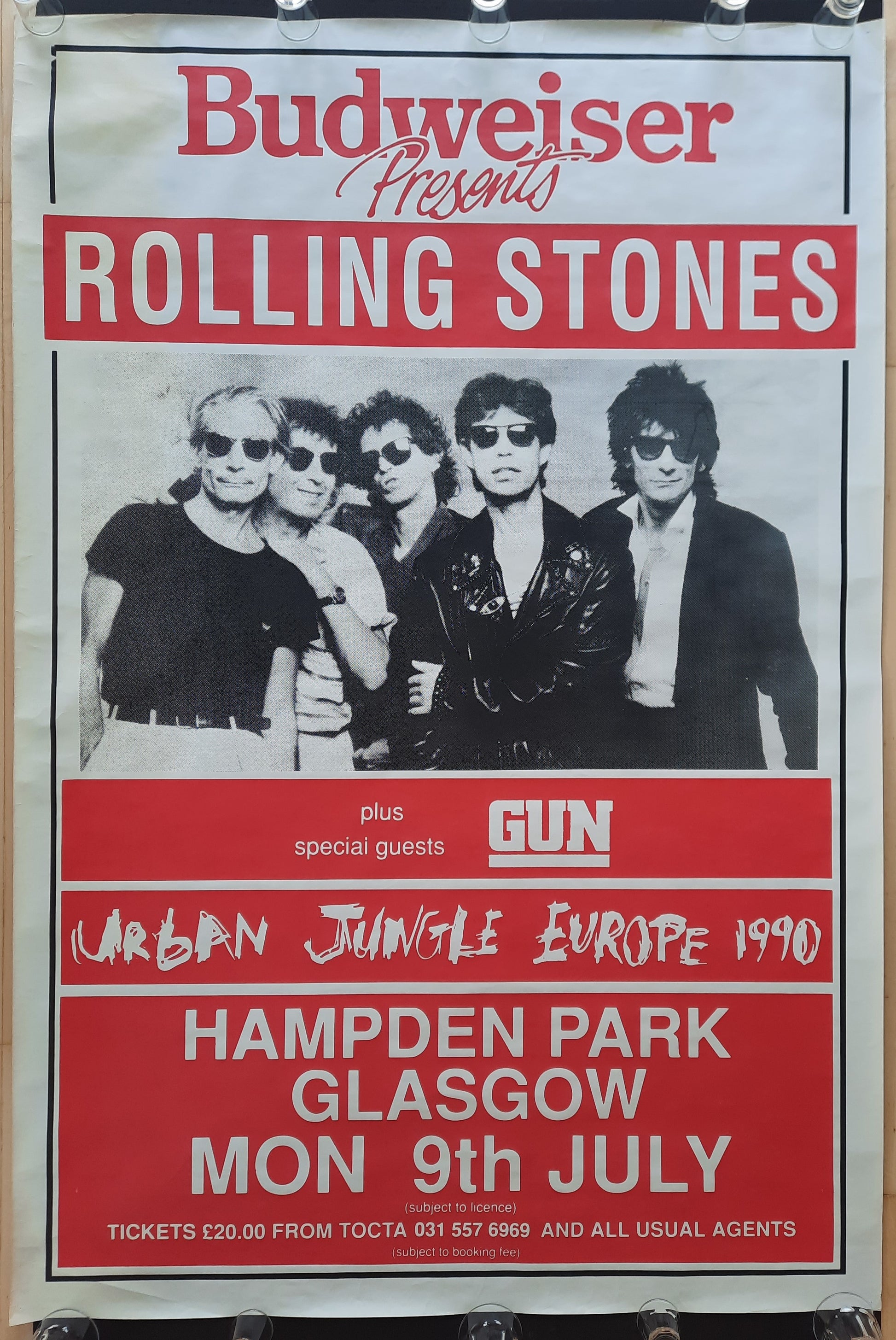 ROLLING STONES Original Concert Poster July 9, 1990 Glasgow SUBWAY POSTER 1