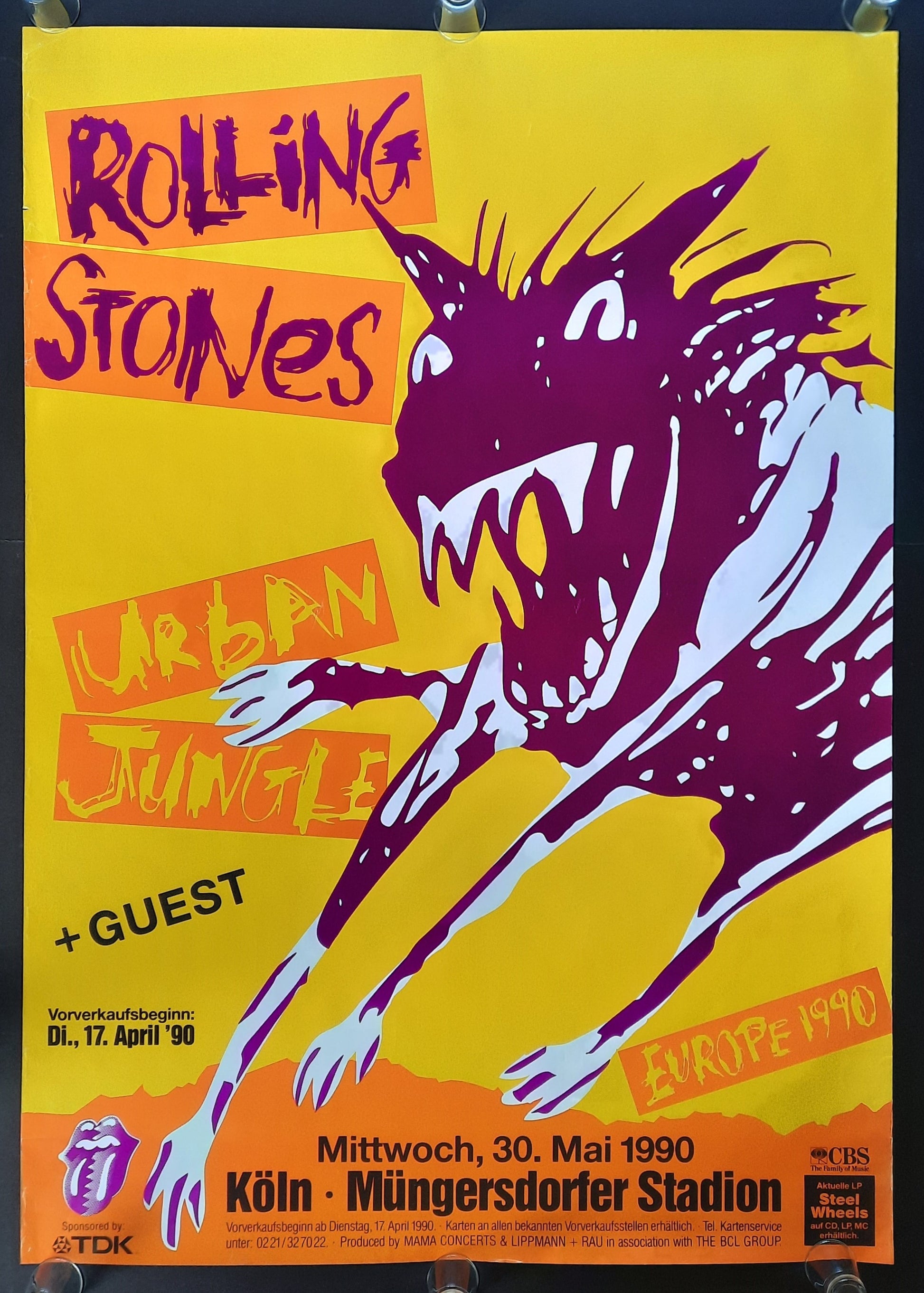 ROLLING STONES Original Concert Poster May 30, 1990 Cologne Germany SUBWAY POSTER 1