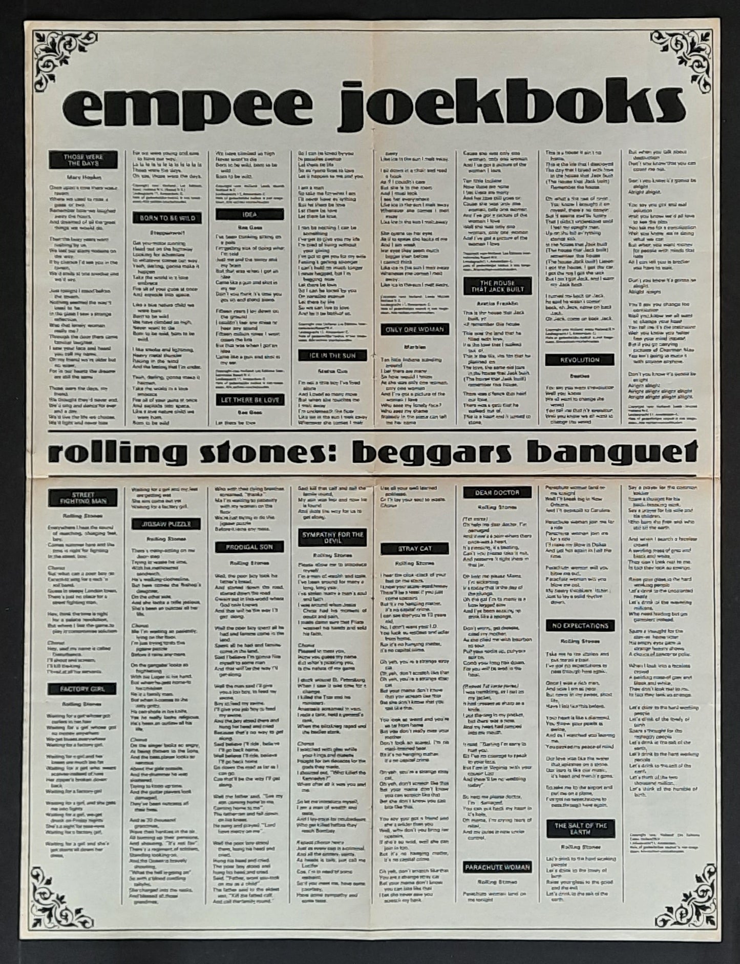 ROLLING STONES Original Promotion Poster - 1968 Album BEGGAR's BANQUET