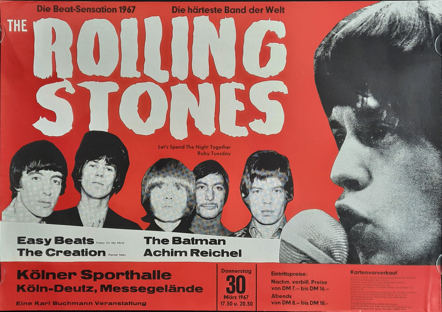 ROLLING STONES Concert Poster March 30, 1967 Köln Germany