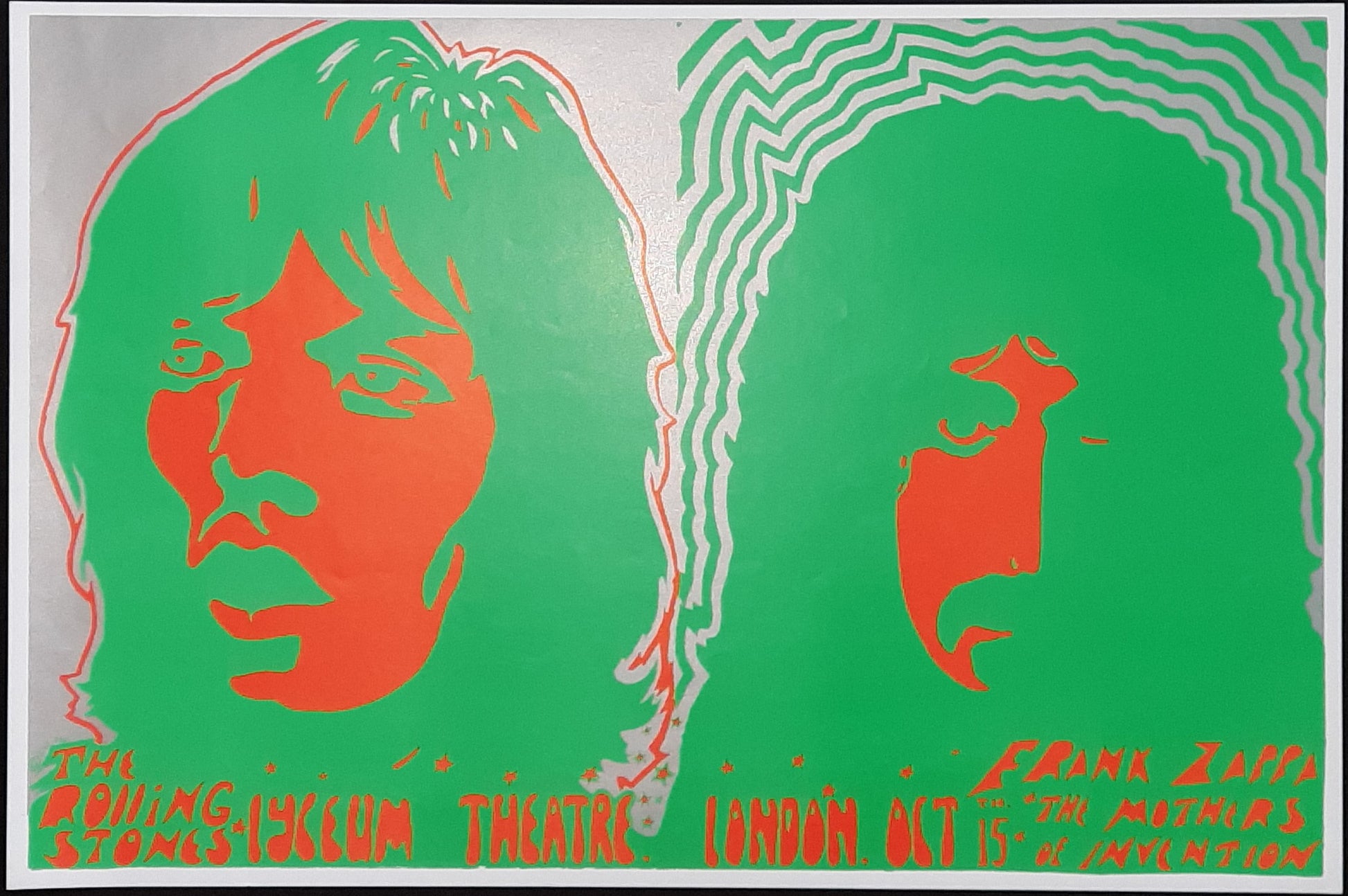 ROLLING STONES FRANK ZAPPA Original Blacklight GIG-Poster by L.W. 1969/1974 Lyceum London