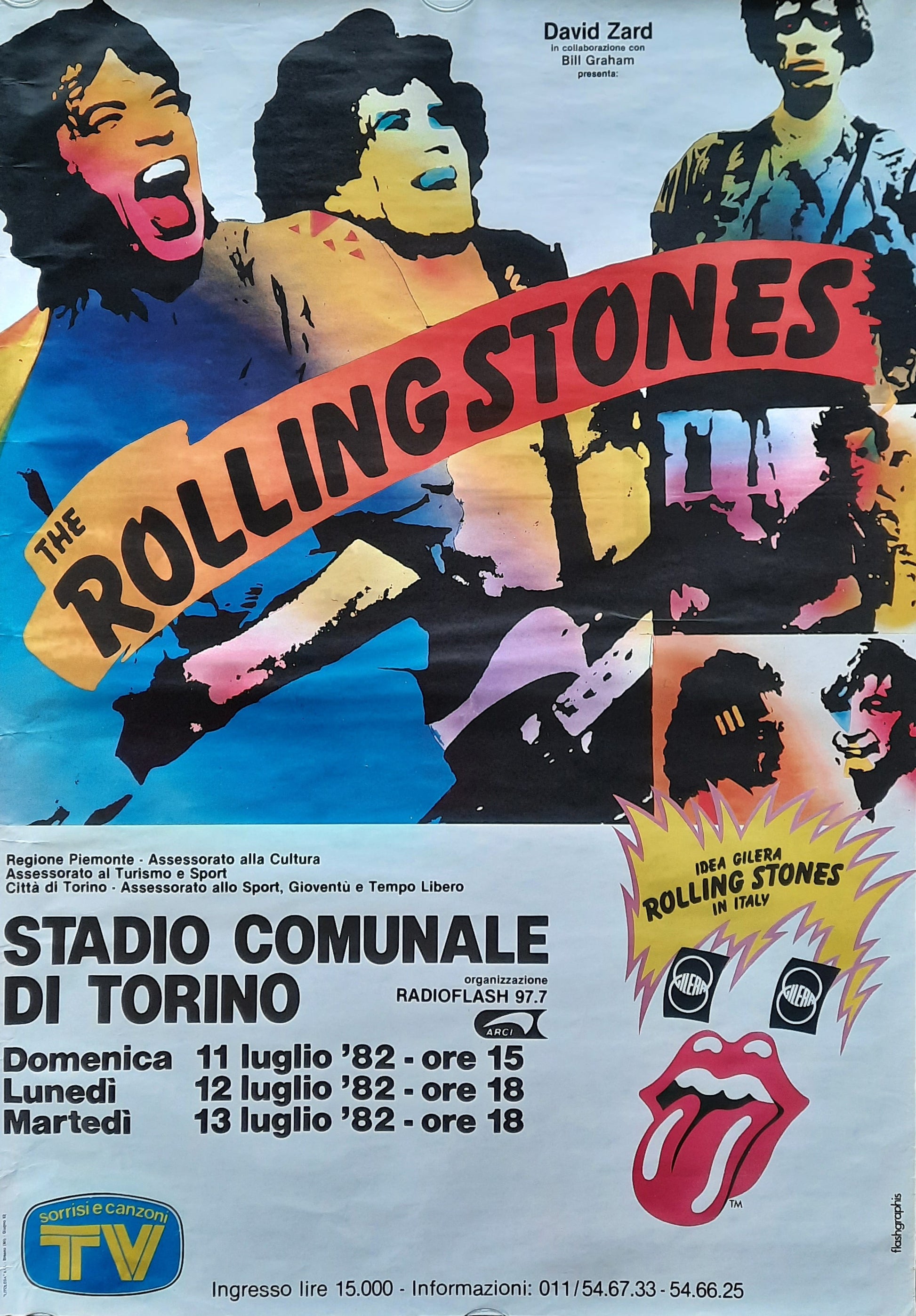 ROLLING STONES Original Concert Poster July 11-13, 1982 Turin, Italy