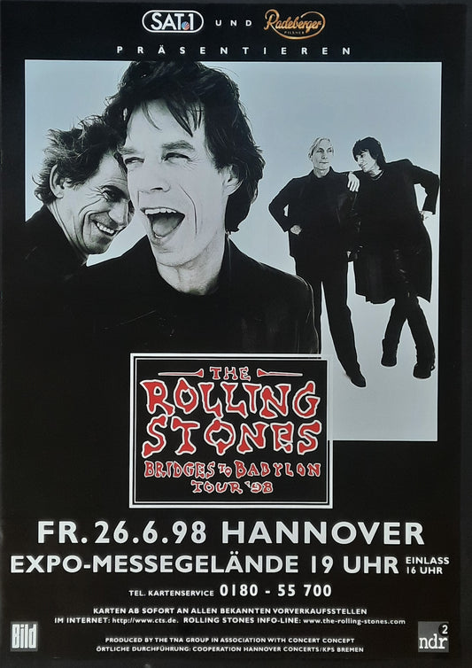 ROLLING STONES Original Concert Poster June 26, 1998 Hannover Germany 1
