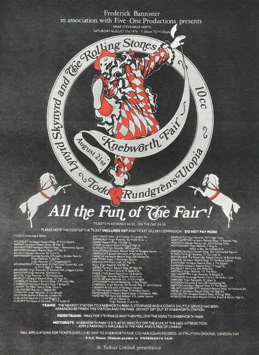 ROLLING STONES Original Concert Poster/Press Ad 1976 "Knebworth Fair"