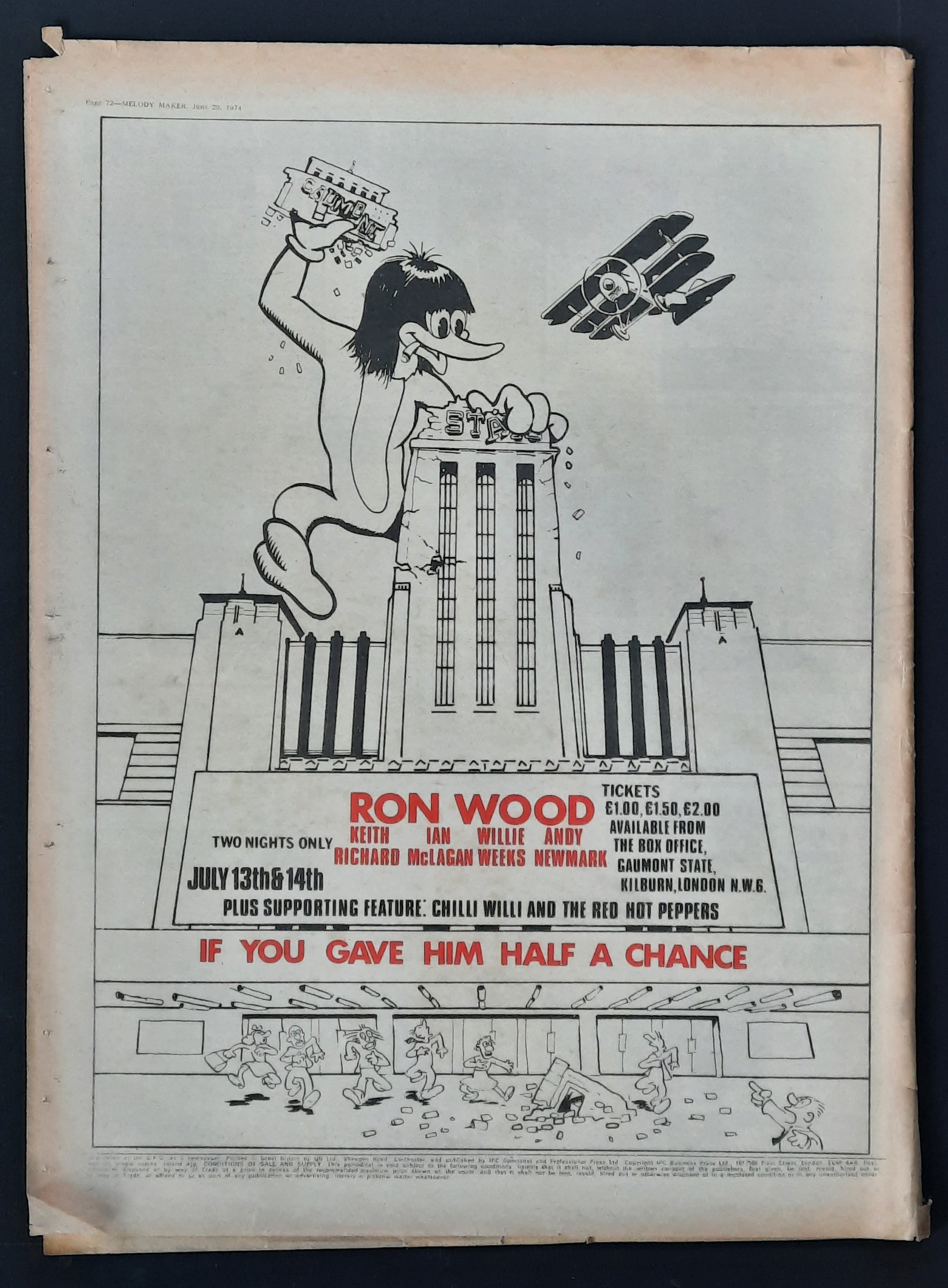 RON WOOD Keith Richards Original Poster/Press Ad 1974 Concert London 2