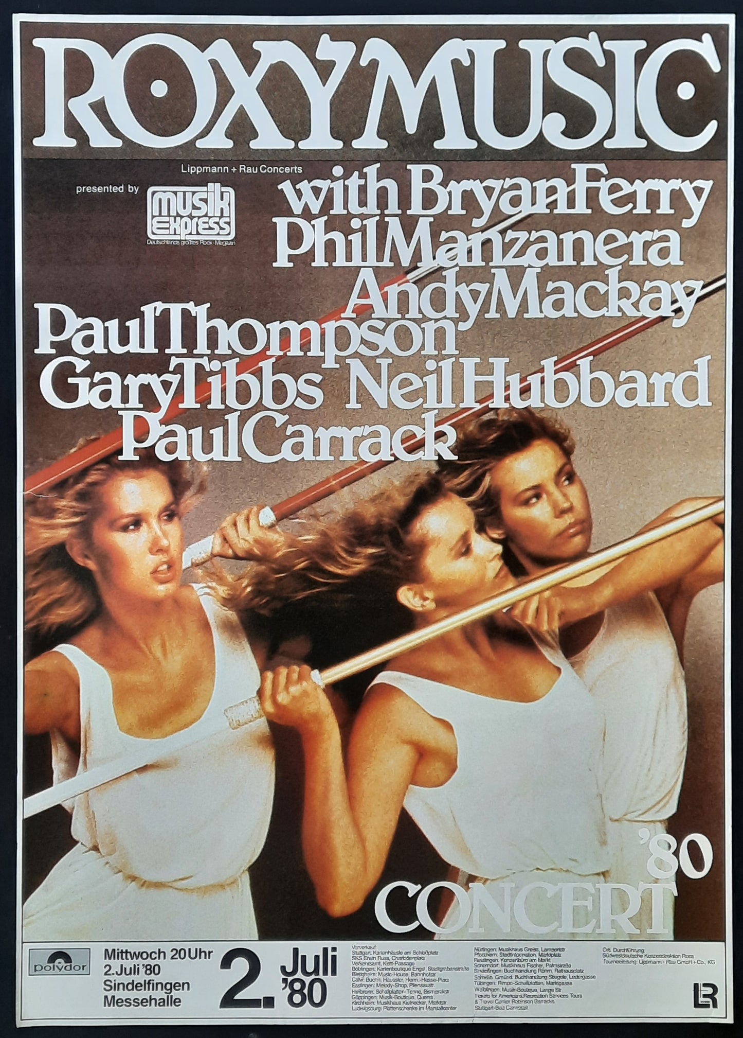 ROXY MUSIC Original Concert Poster July 2, 1980 Sindelfingen Germany
