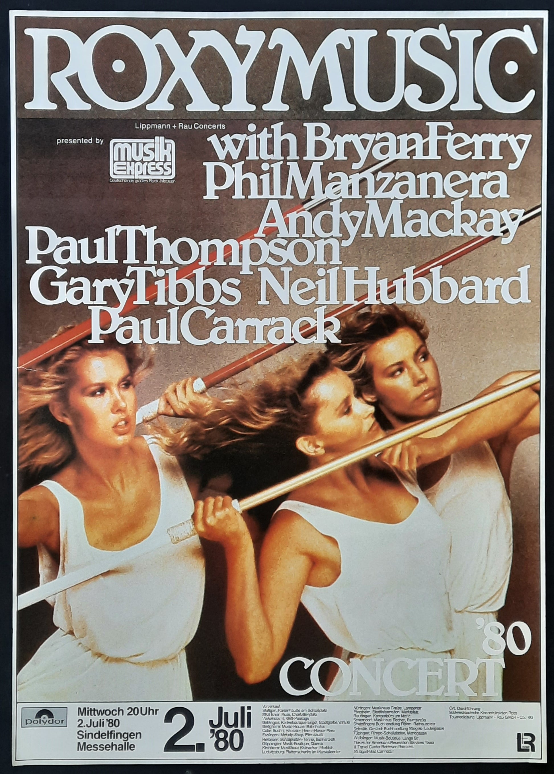 ROXY MUSIC Original Concert Poster July 2, 1980 Sindelfingen Germany