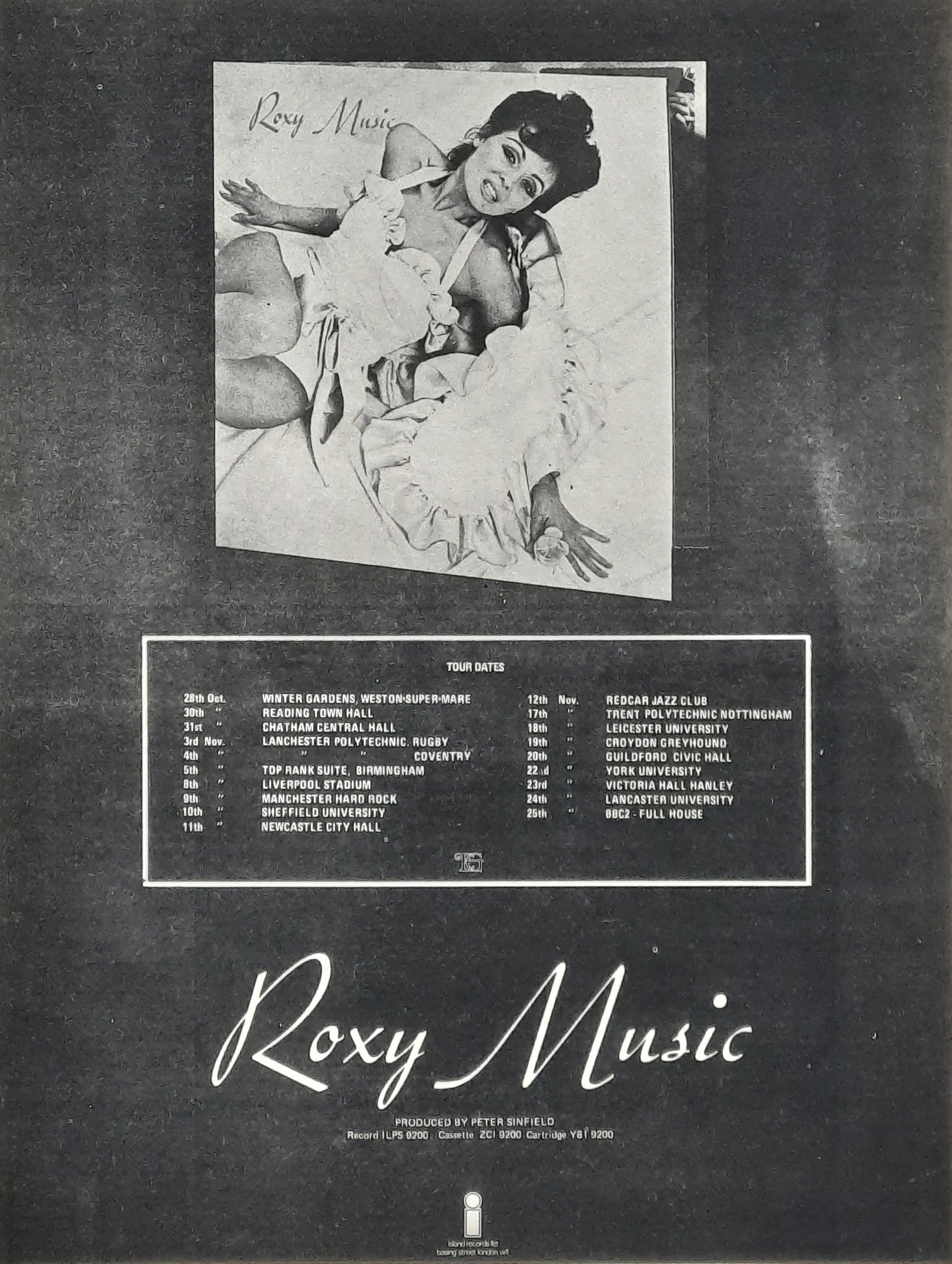 ROXY MUSIC Original Poster/Press Ad UK Tour 1972 "1st Album"