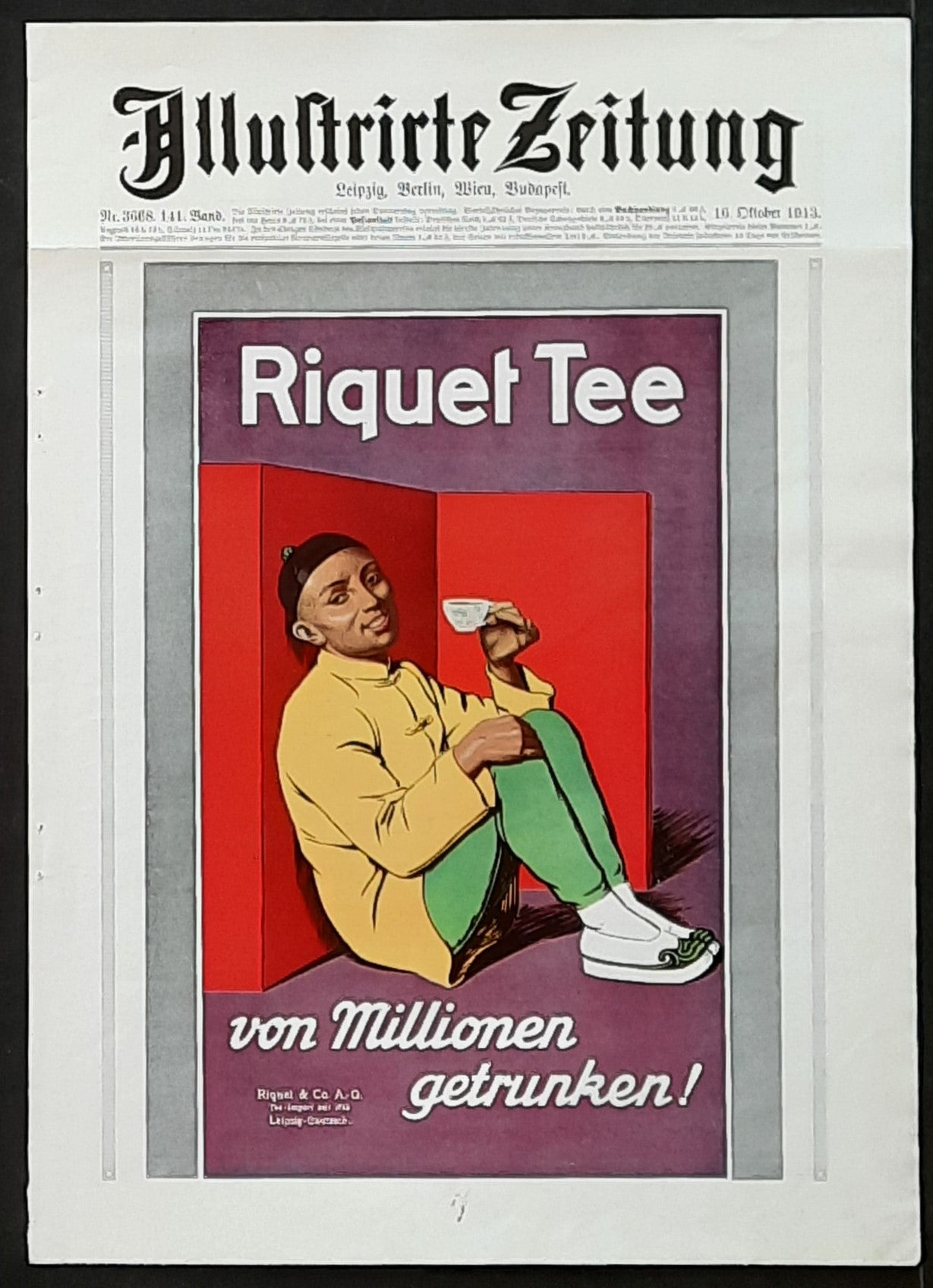 RIQUET TEE 1913 German newspaper advertisement for tea 8.5 x 12.2 inch