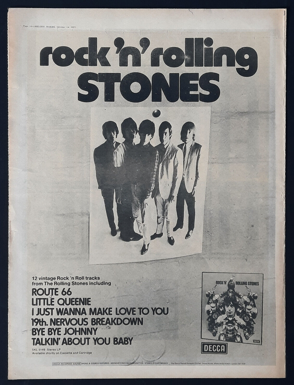 ROLLING STONES 1972 Album Poster/Press Ad "Rock 'n' Rolling Stones"