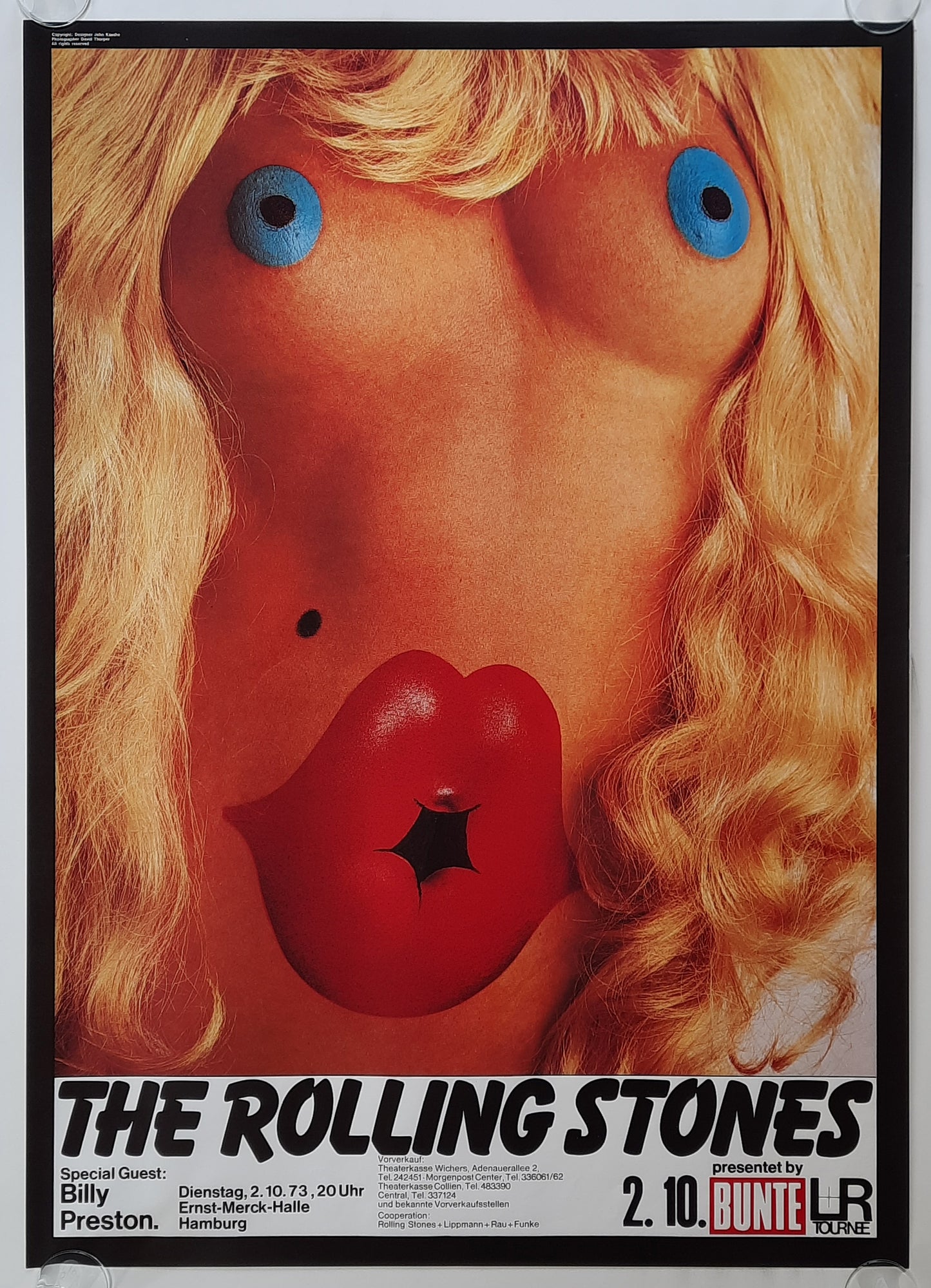 ROLLING STONES 1973 Concert Poster Oct. 2nd Hamburg, Germany 1st print MINT