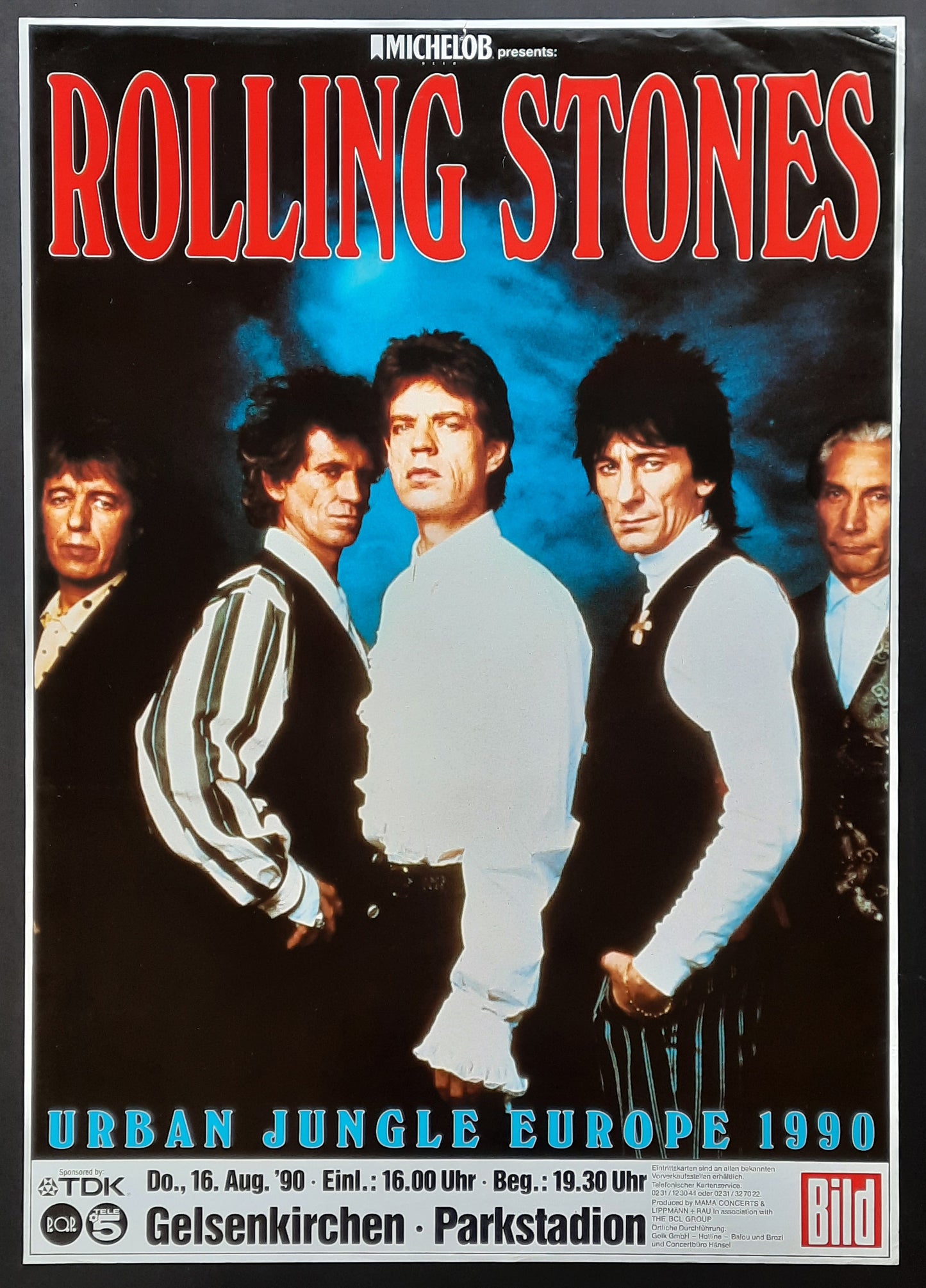 ROLLING STONES 1990 Concert Poster Aug 16th Gelsenkirchen Germany 1st Print