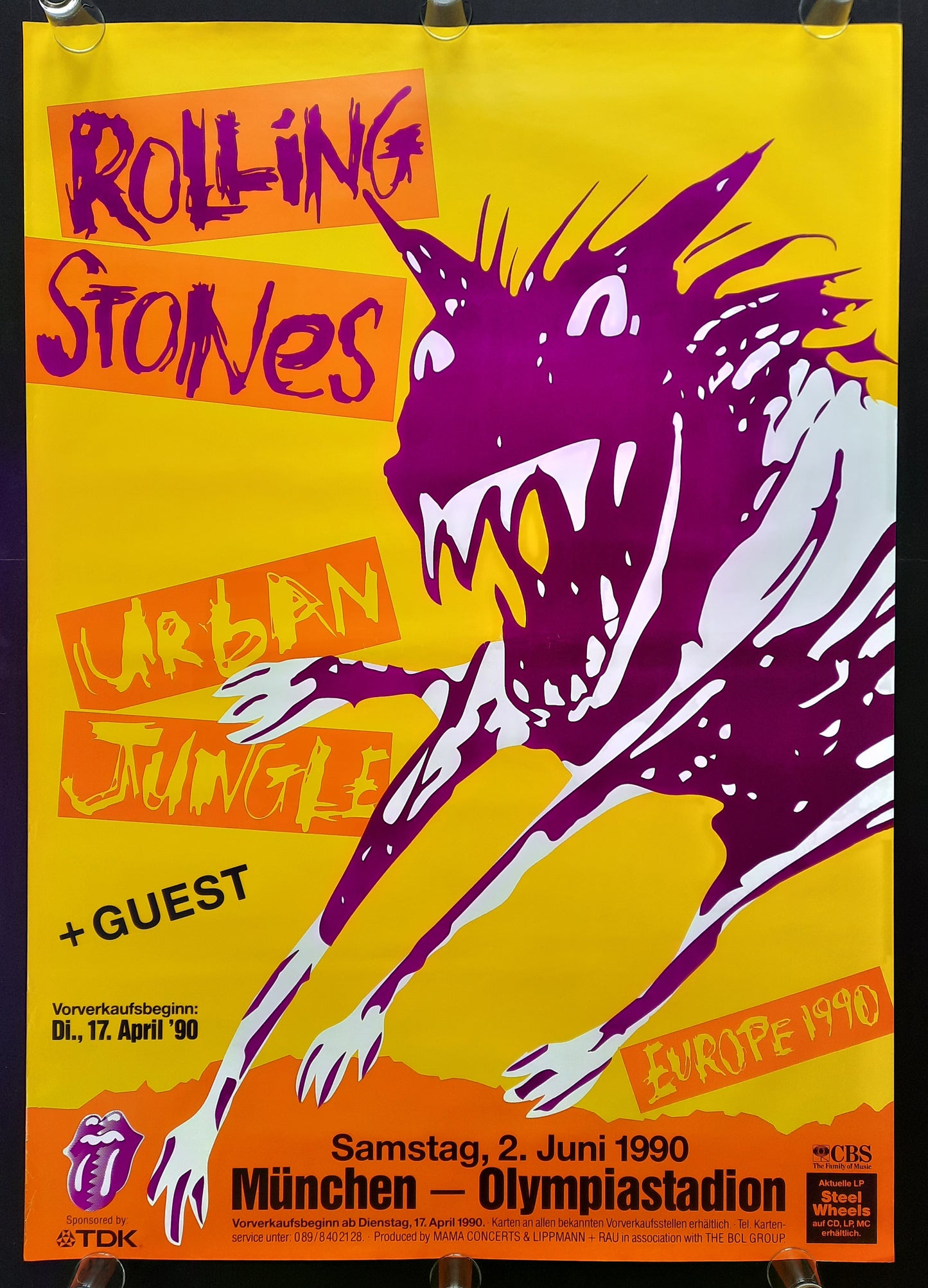 ROLLING STONES 1990 Concert Poster Jun 2nd Munich, Germany 33 x 46 SUBWAY!!