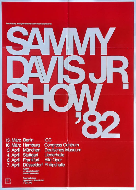 SAMMY DAVIS JR. Original concert poster from 1982 showcasing tour dates in Germany.