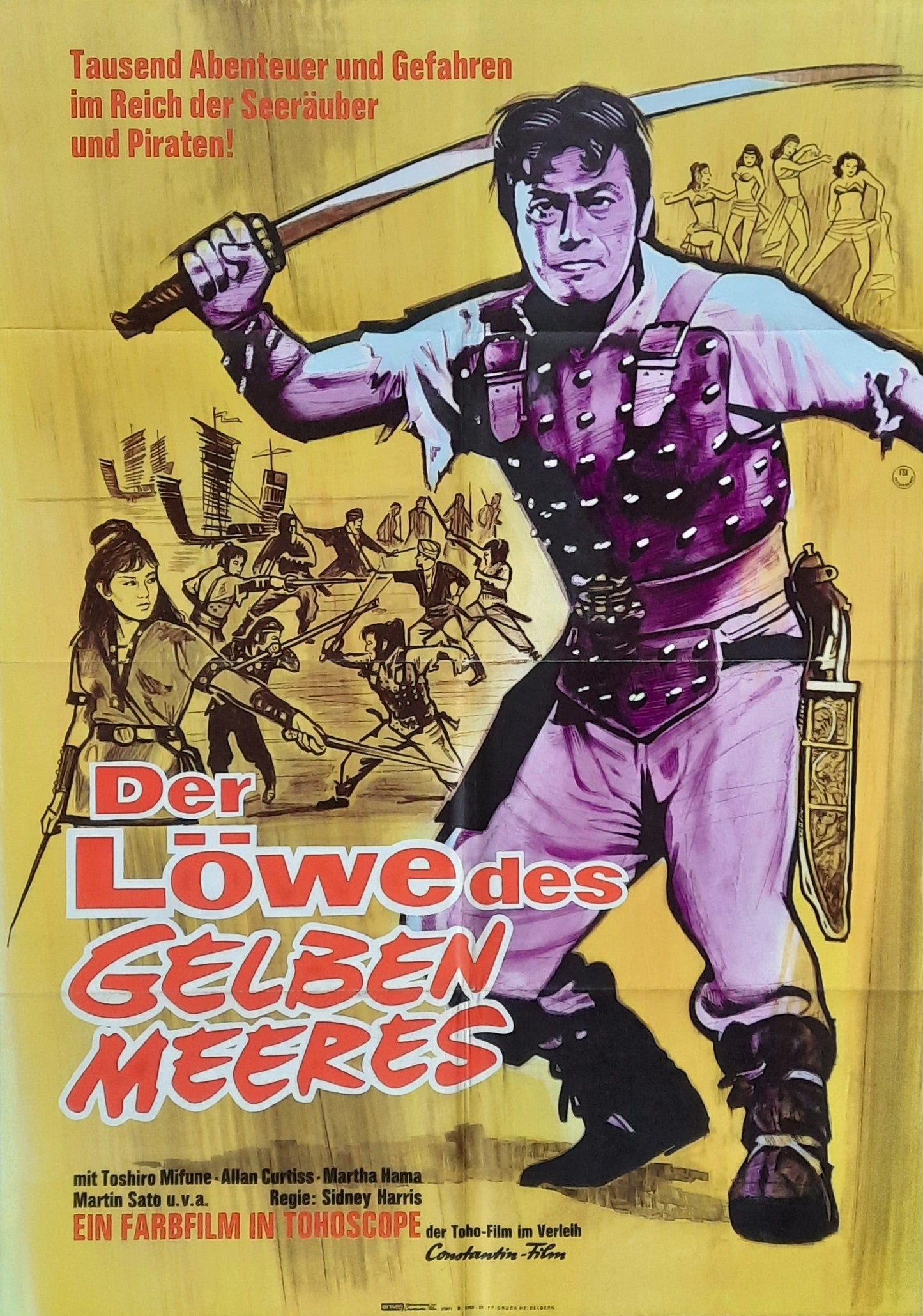 SAMURAI PIRATE Oroginal Movie Poster 1963 Sidney Harris German 1-Sheet