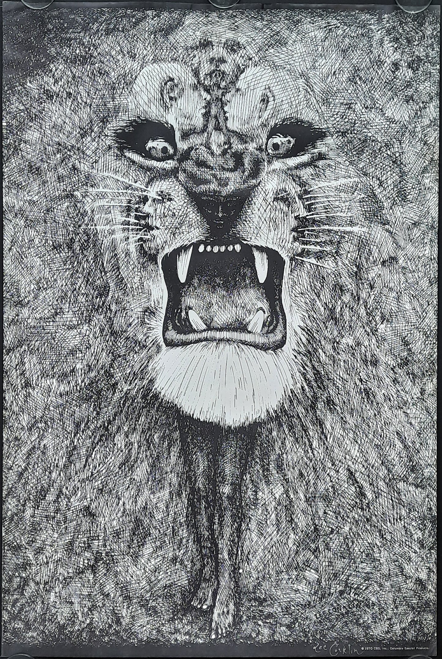SANTANA Lee Conklin Original Advertising Poster "Lion" used for 1st Santana 1970 LP / CBS Special Products SIGNED BY CONKLIN!