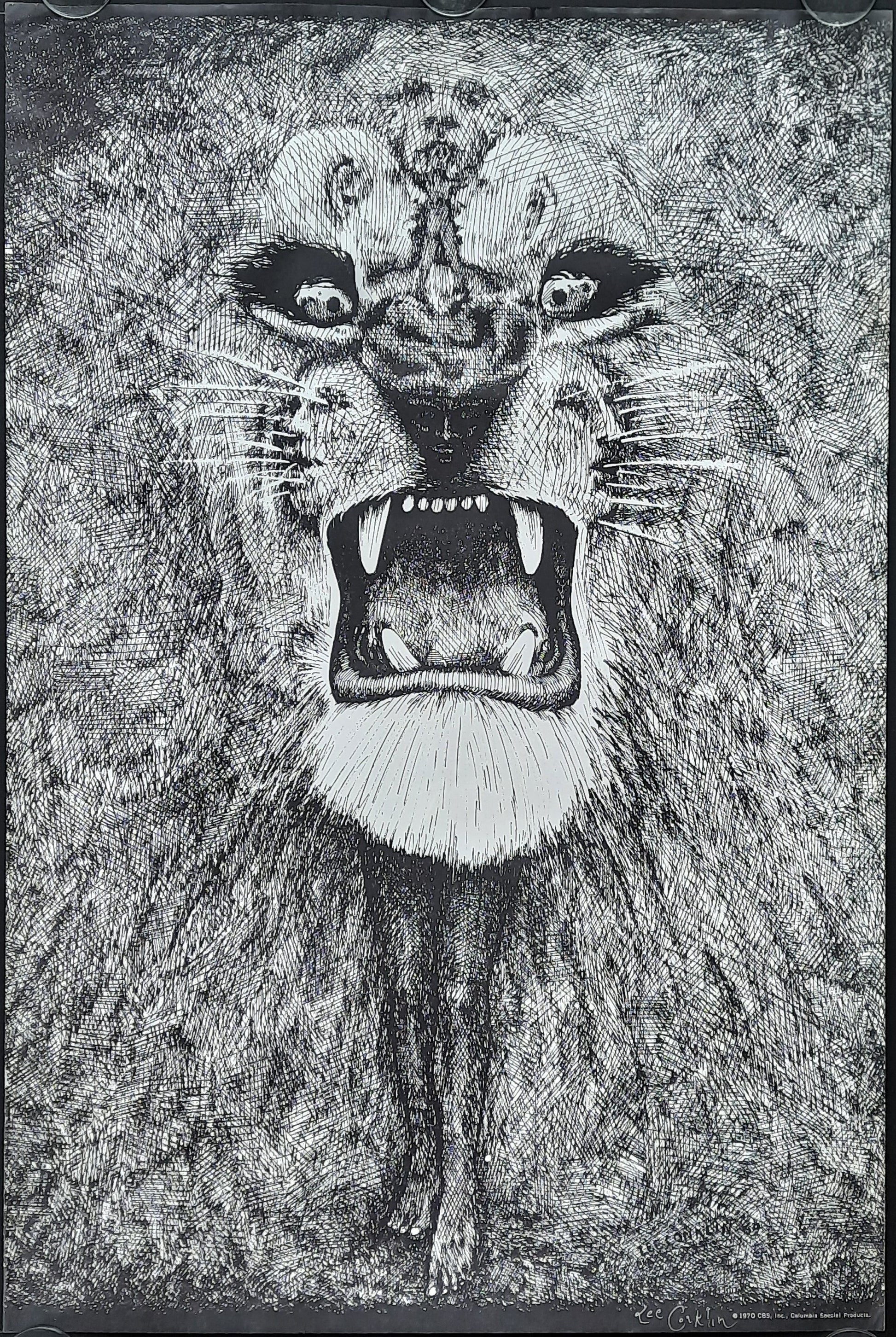SANTANA Lee Conklin Original Advertising Poster "Lion" used for 1st Santana 1970 LP / CBS Special Products SIGNED BY CONKLIN!