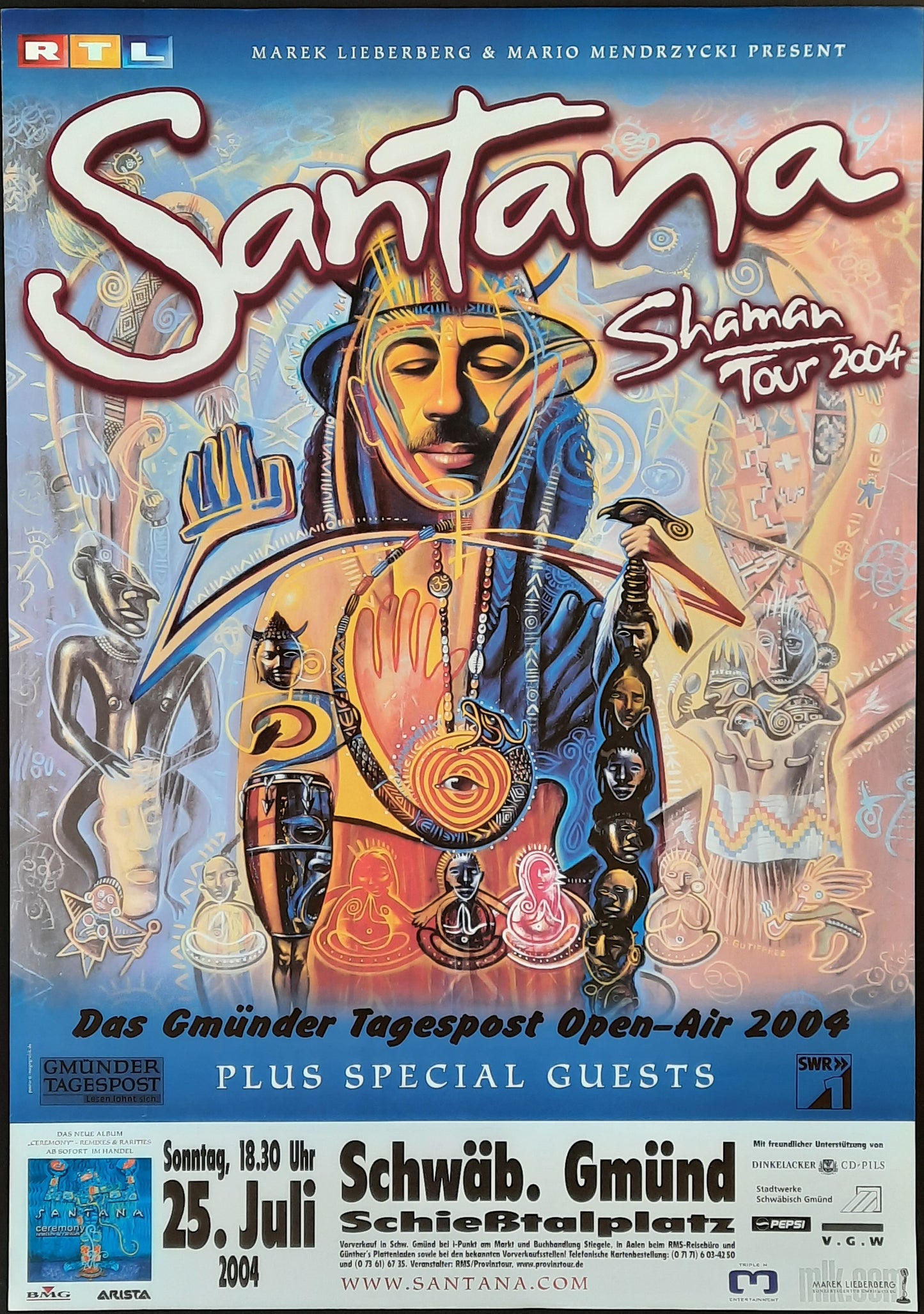 SANTANA Original Concert Poster July 15, 2004 Gmünd Germany