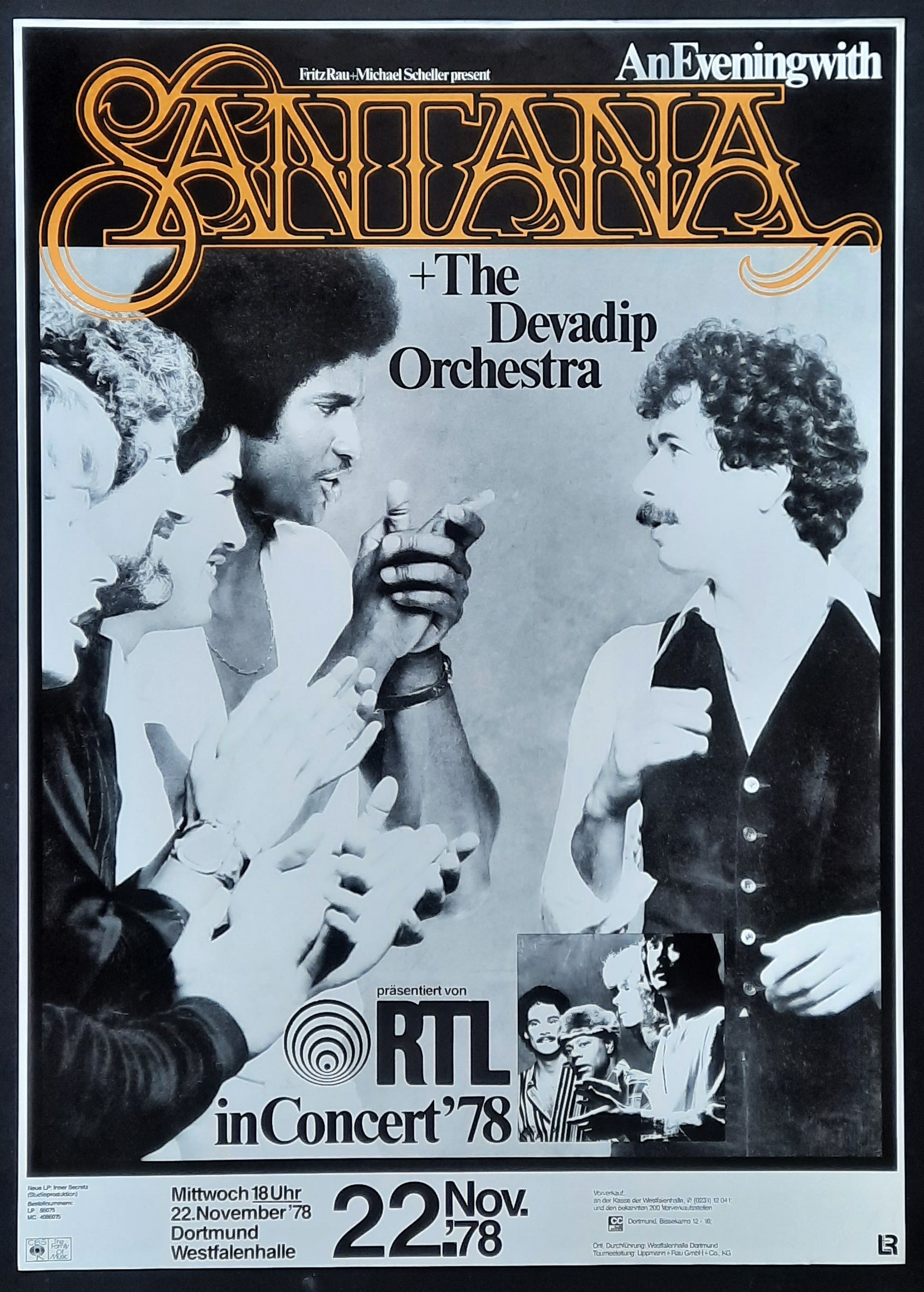 SANTANA Original Concert Poster November 22, 1978 Dortmund Germany ROLLED 1