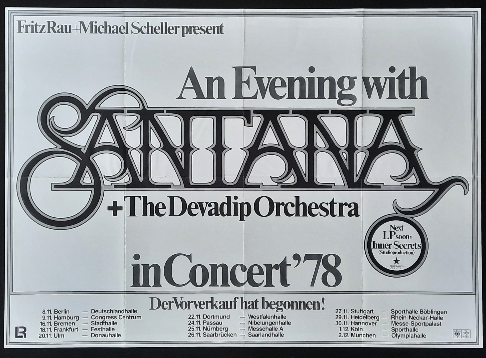 SANTANA Original Concert Tour Poster 1978 Germany