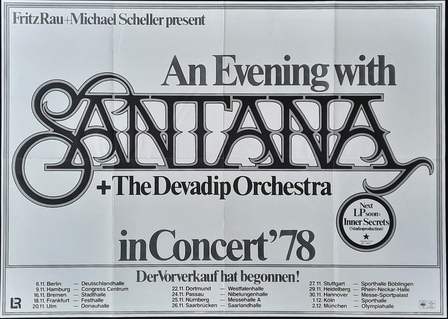 SANTANA Original Concert Tour Poster 1978 Germany 1